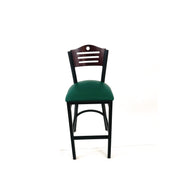 Eagle Series Barstool, Supports Up to 300 lb, 28.5" Seat Height, Green Seat, Dark Mahogany Back, Black Base
