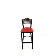 Eagle Series Barstool, Supports Up to 300 lb, 28.5" Seat Height, Red Seat, Dark Walnut Back, Black Base