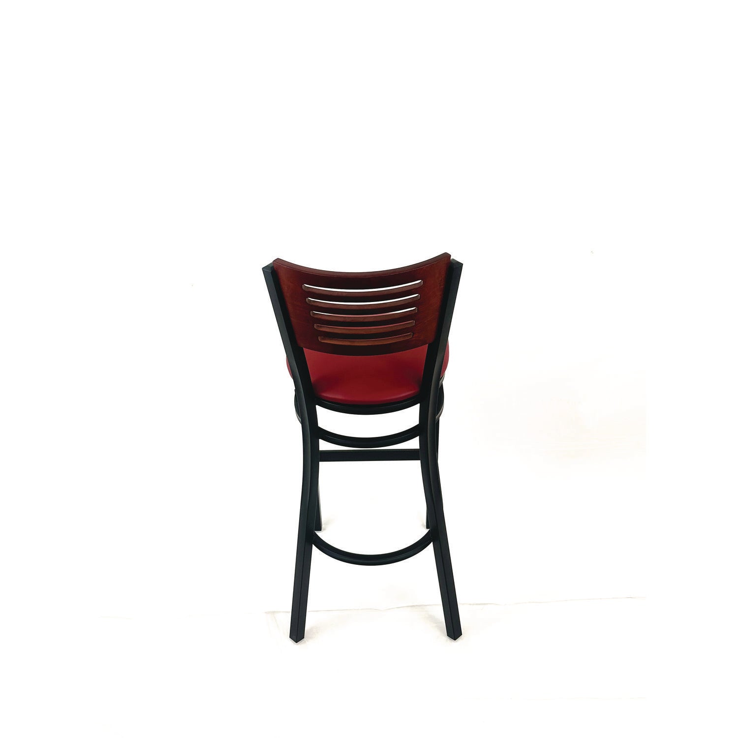 Jones River Series Barstool, Supports Up to 300 lb, 28.5" Seat Height, Burgundy Seat, Dark Mahogany Back, Black Base