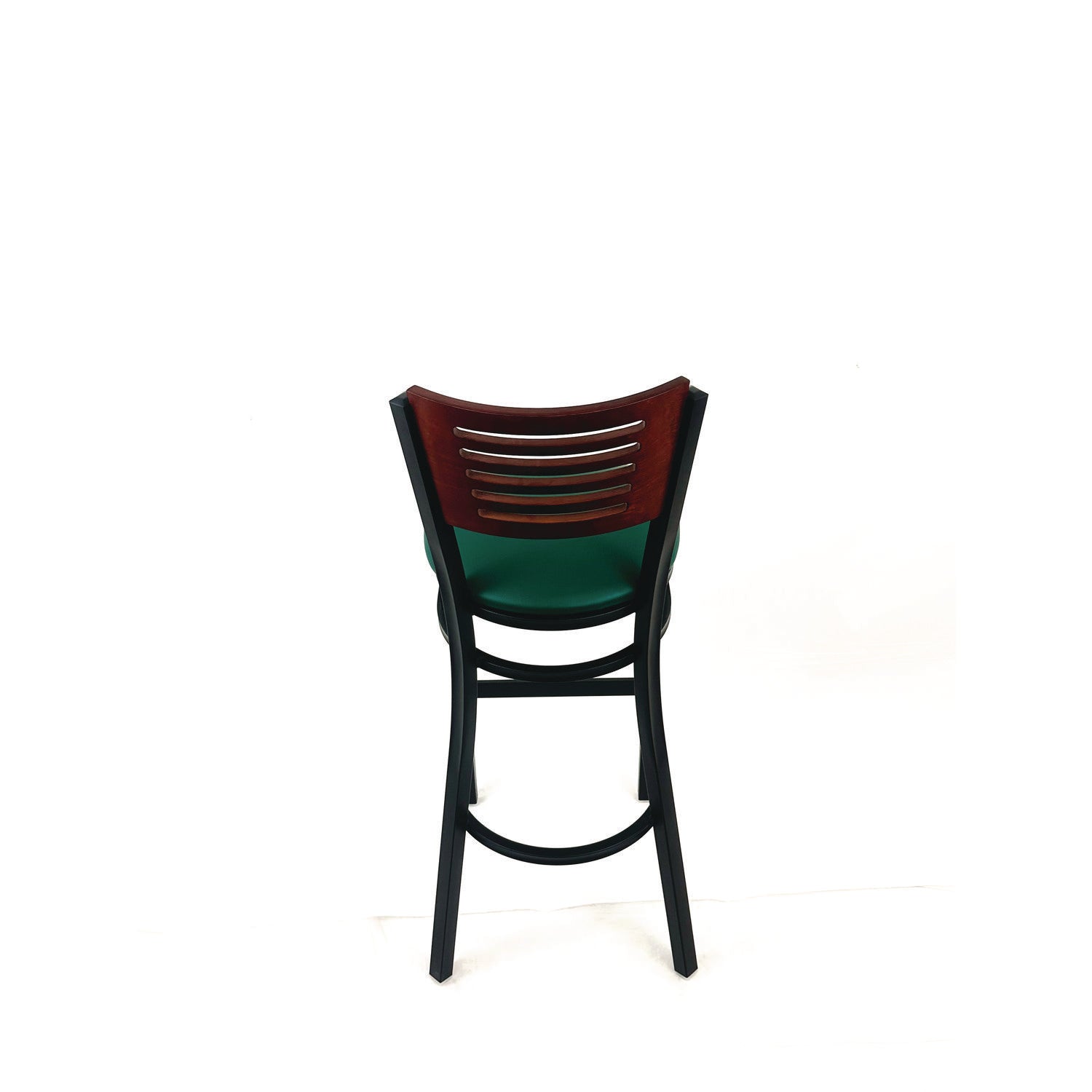 Jones River Series Barstool, Supports Up to 300 lb, 28.5" Seat Height, Green Seat, Dark Mahogany Back, Black Base