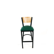 Jones River Series Barstool, Supports Up to 300 lb, 28.5" Seat Height, Green Seat, Natural Back, Black Base
