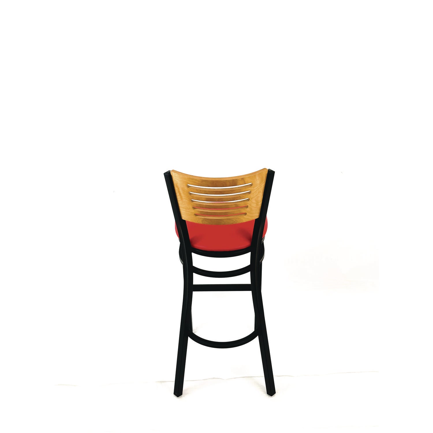 Jones River Series Barstool, Supports Up to 300 lb, 28.5" Seat Height, Red Seat, Natural Back, Black Base