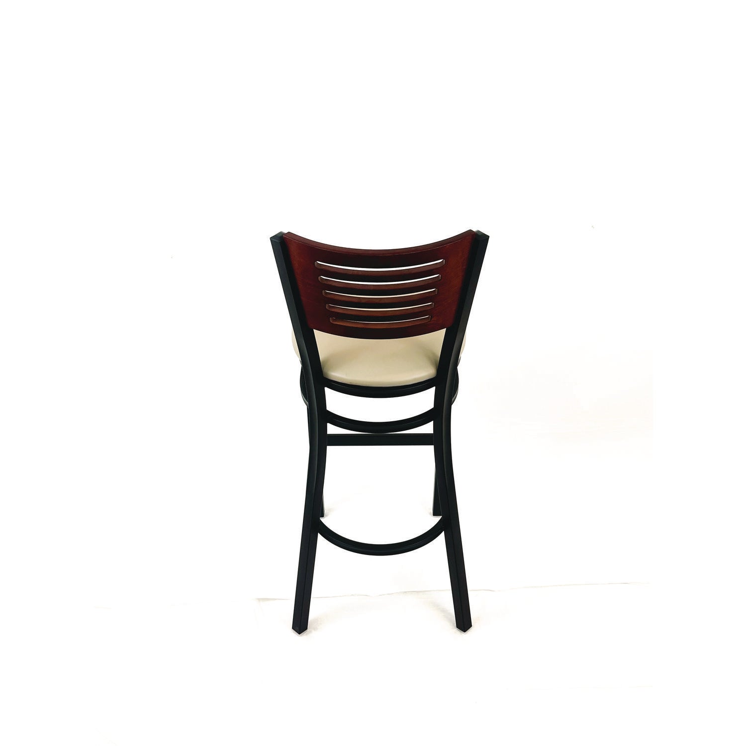 Jones River Series Barstool, Supports Up to 300 lb, 28.5" Seat Height, Taupe Seat, Dark Mahogany Back, Black Base