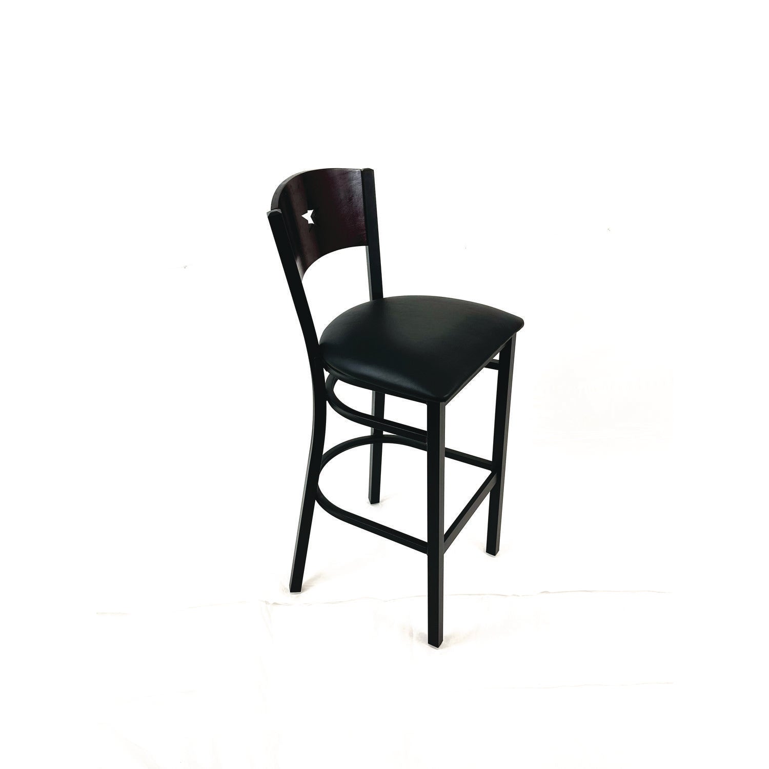 Liberty Series Barstool, Supports Up to 300 lb, 28.5" Seat Height, Black Seat, Dark Mahogany Back, Black Base