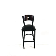 Liberty Series Barstool, Supports Up to 300 lb, 28.5" Seat Height, Black Seat, Dark Mahogany Back, Black Base
