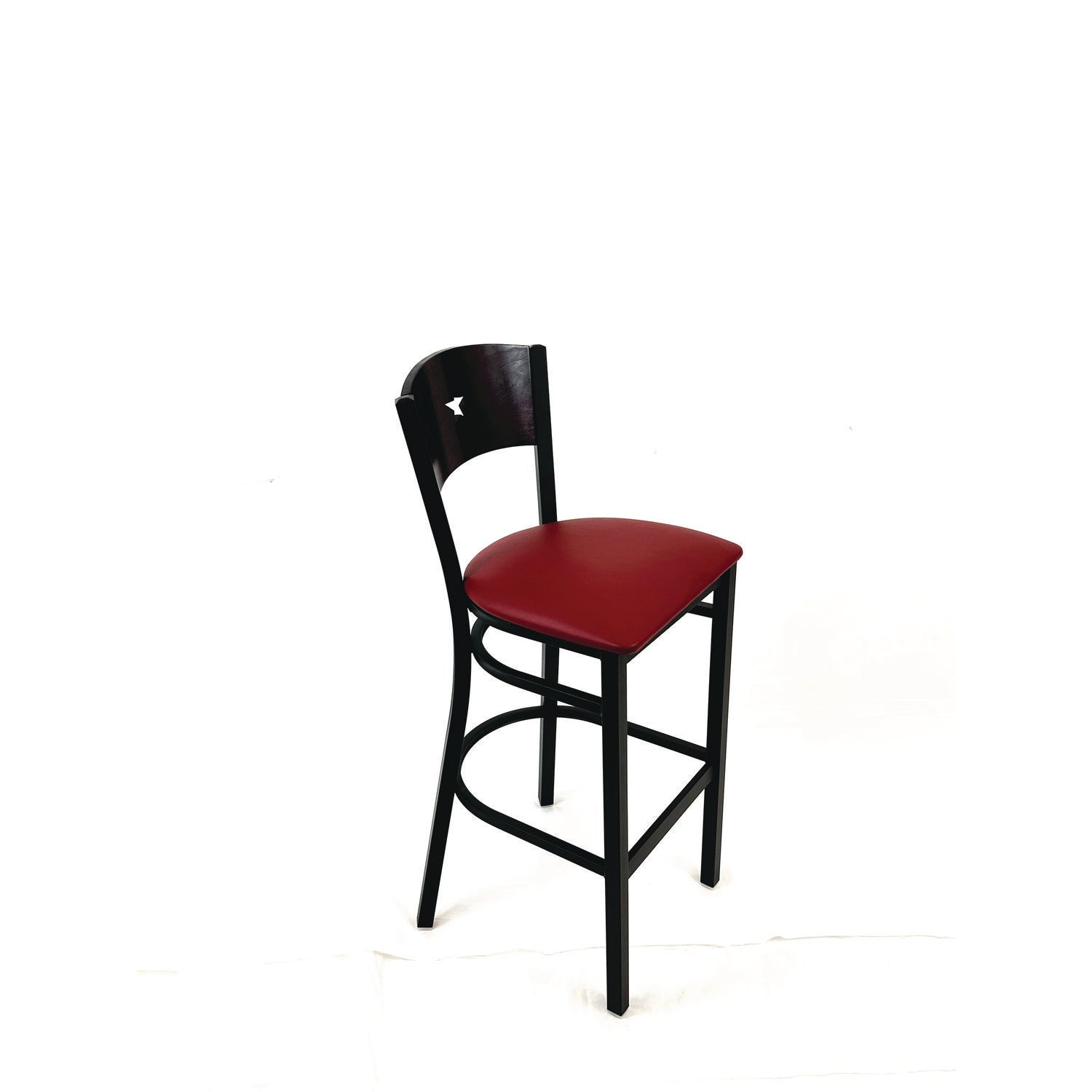 Liberty Series Barstool, Supports Up to 300 lb, 28.5" Seat Height, Burgundy Seat, Dark Mahogany Back, Black Base