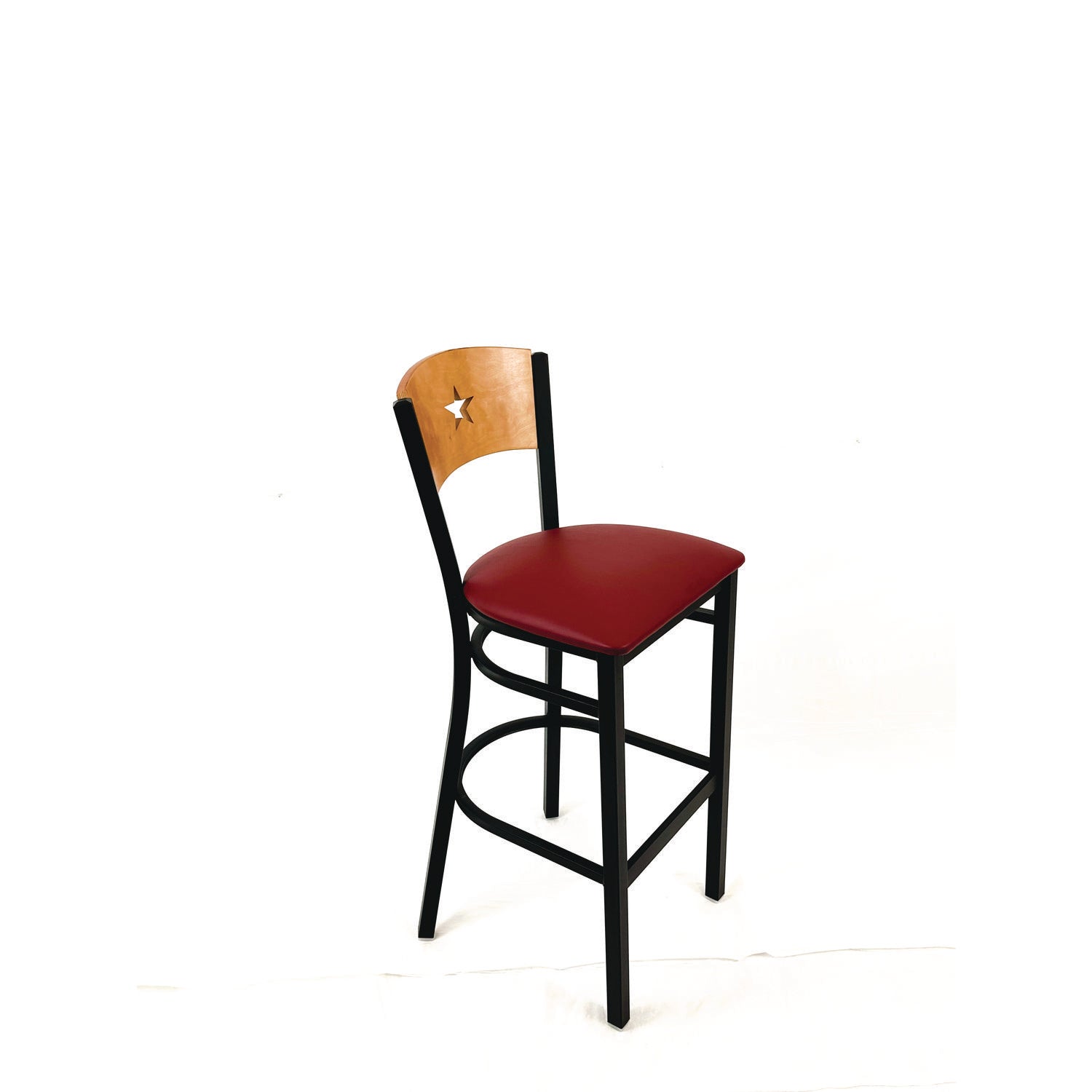 Liberty Series Barstool, Supports Up to 300 lb, 28.5" Seat Height, Burgundy Seat, Natural Back, Black Base