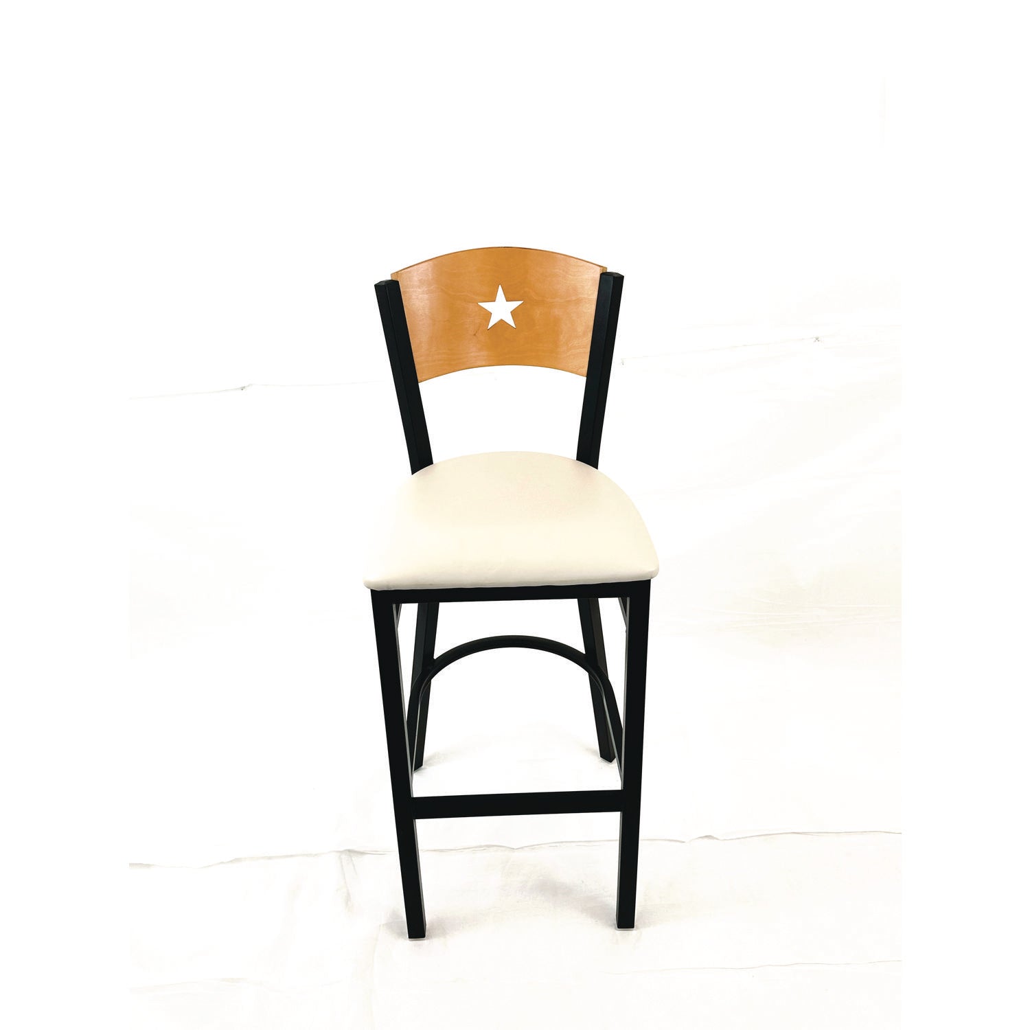 Liberty Series Barstool, Supports Up to 300 lb, 28.5" Seat Height, Cream Seat, Natural Back, Black Base