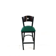 Liberty Series Barstool, Supports Up to 300 lb, 28.5" Seat Height, Green Seat, Dark Mahogany Back, Black Base