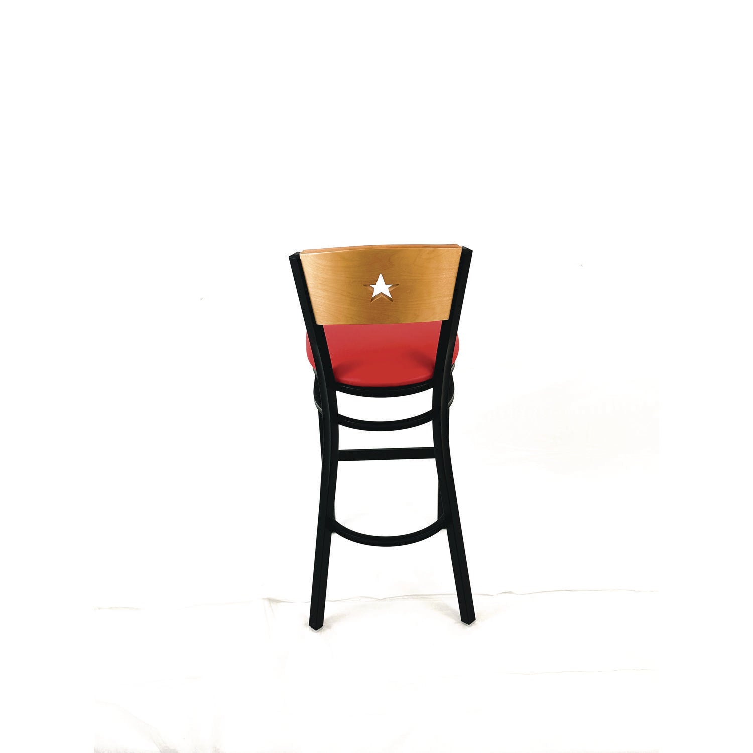 Liberty Series Barstool, Supports Up to 300 lb, 28.5" Seat Height, Red Seat, Natural Back, Black Base