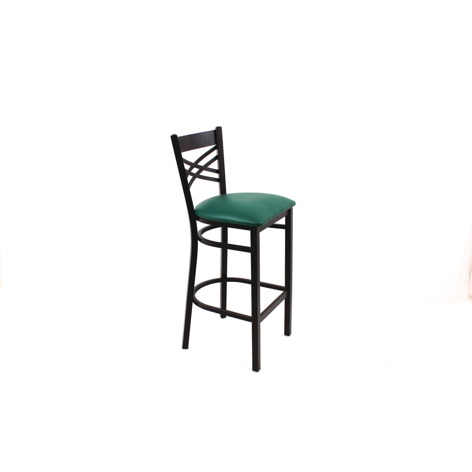 X Series Barstool, Supports Up to 300 lb, 29.5" Seat Height, Green Seat, Black Back, Black Base