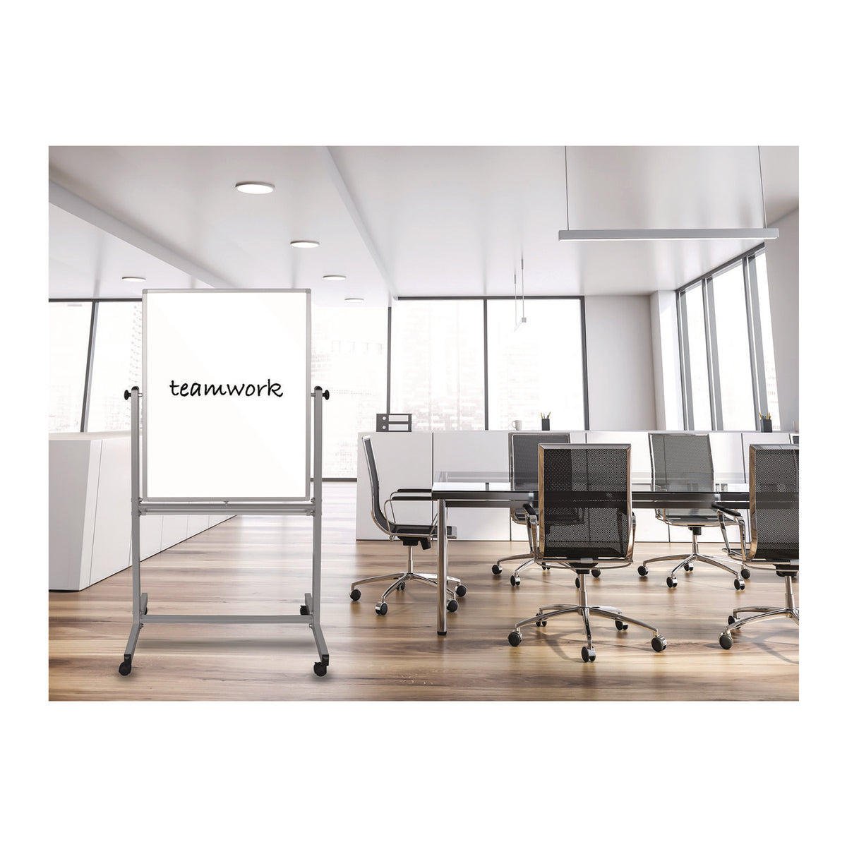 Mobile Magnetic Whiteboard, 36" x 68", White Surface, Satin Aluminum Frame