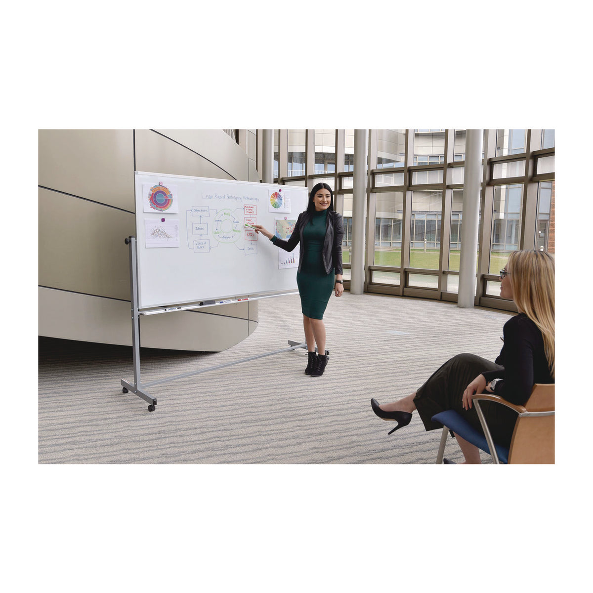 Mobile Magnetic Whiteboard, 36" x 68", White Surface, Satin Aluminum Frame