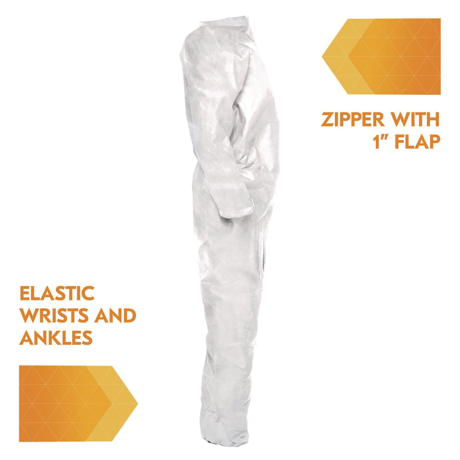 A20 Breathable Particle Protection Coveralls, Zip Front, Elastic Back, Wrists, Ankles, Large, White, 24/Carton