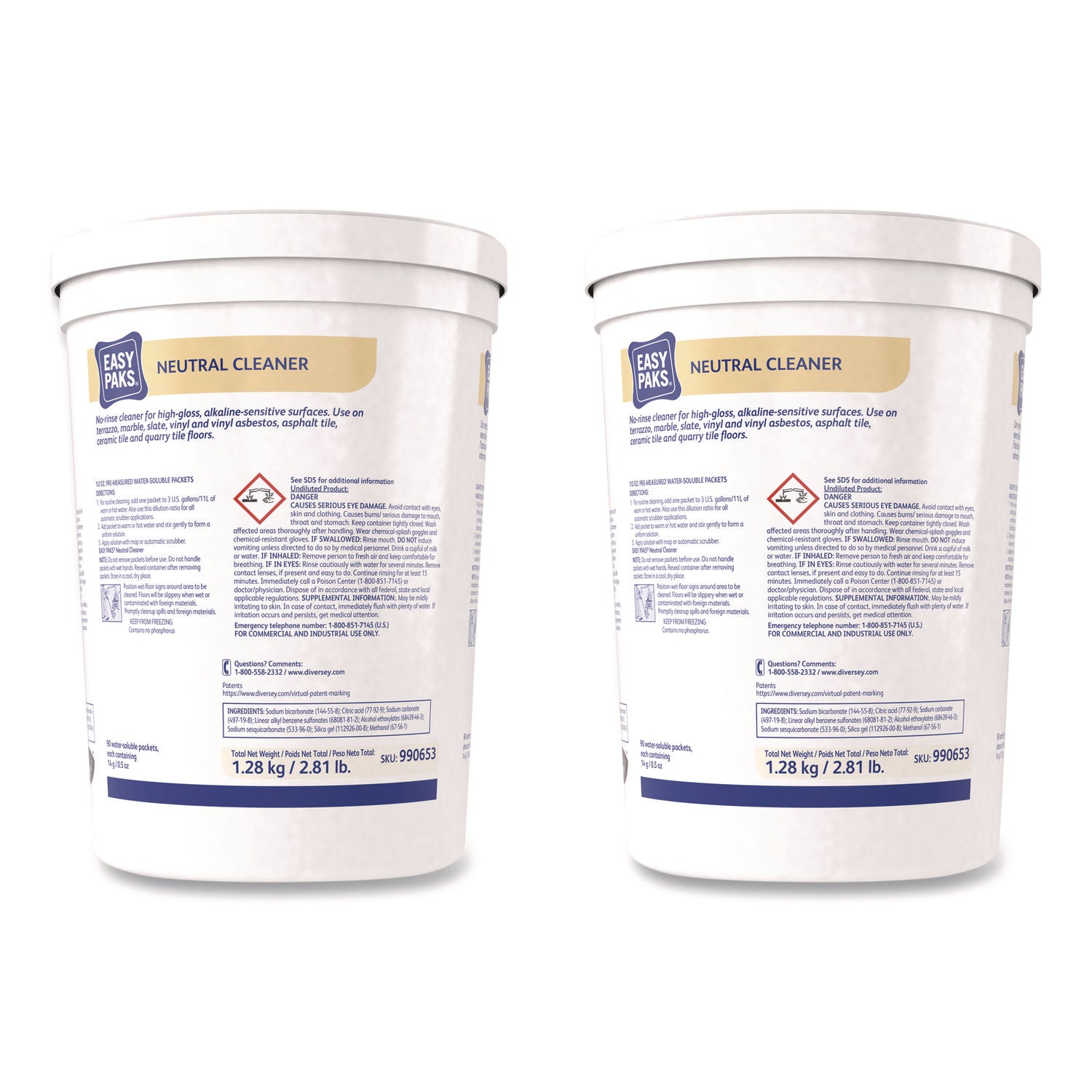 Diversey EasyPaks Neutral Cleaner - Concentrate - 0.50 oz (0.03 lb) to - Pine Forest Scent - Phosphate-free, Rinse-free - Orange - 90/Tub - 1 Each