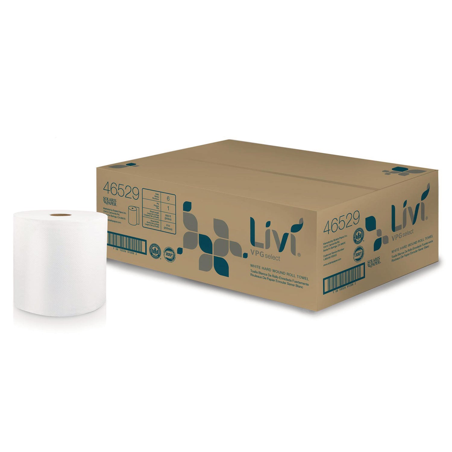 1 Ply - 8" Width x 800 ft Length - White - Virgin Fiber - 6 / Carton