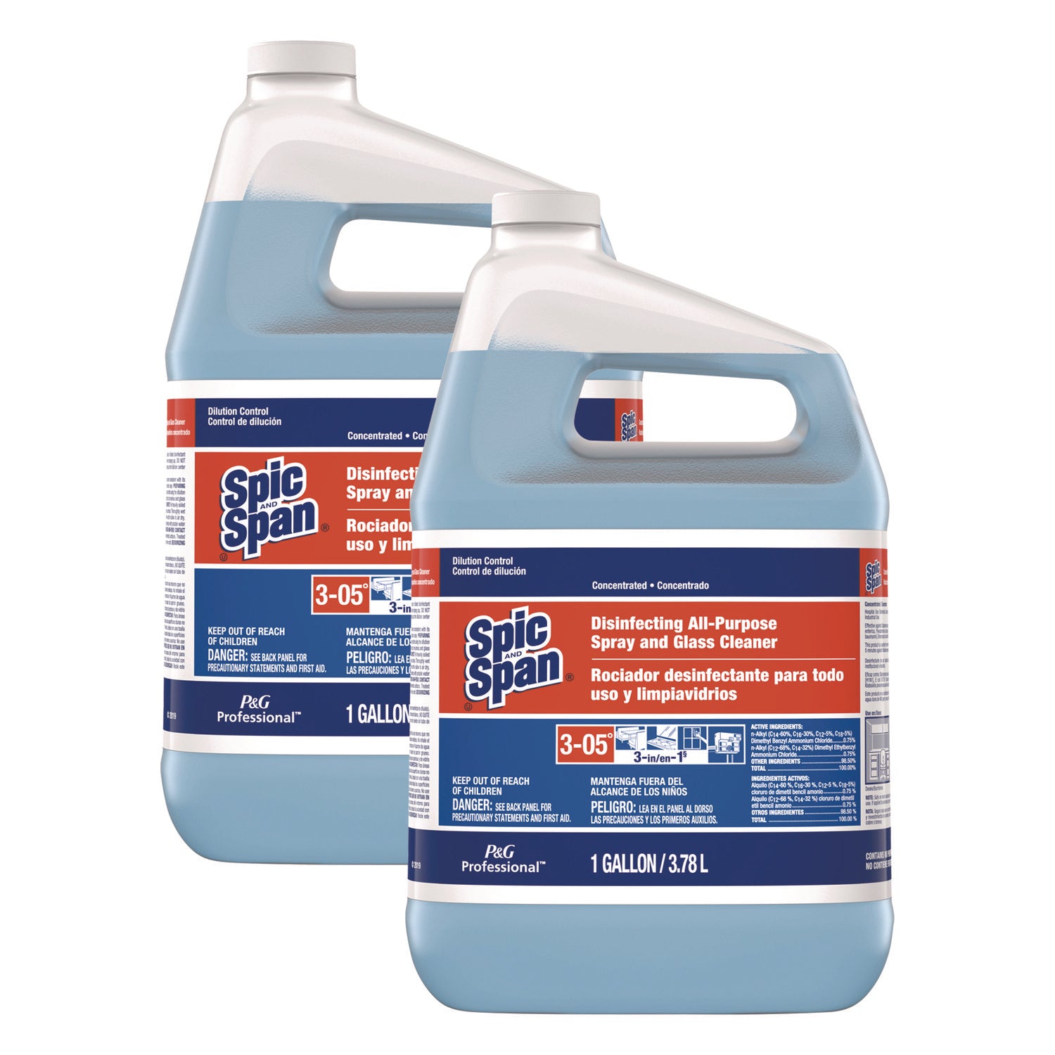 Spic and Span Disinfecting All-Purpose Spray and Glass Cleaner - For Multipurpose - Concentrate - 128 fl oz (4 quart) - Recommended For: Grease Remover, Germs Remover - Streak-free, Disinfectant - Clear Blue - 1 Each