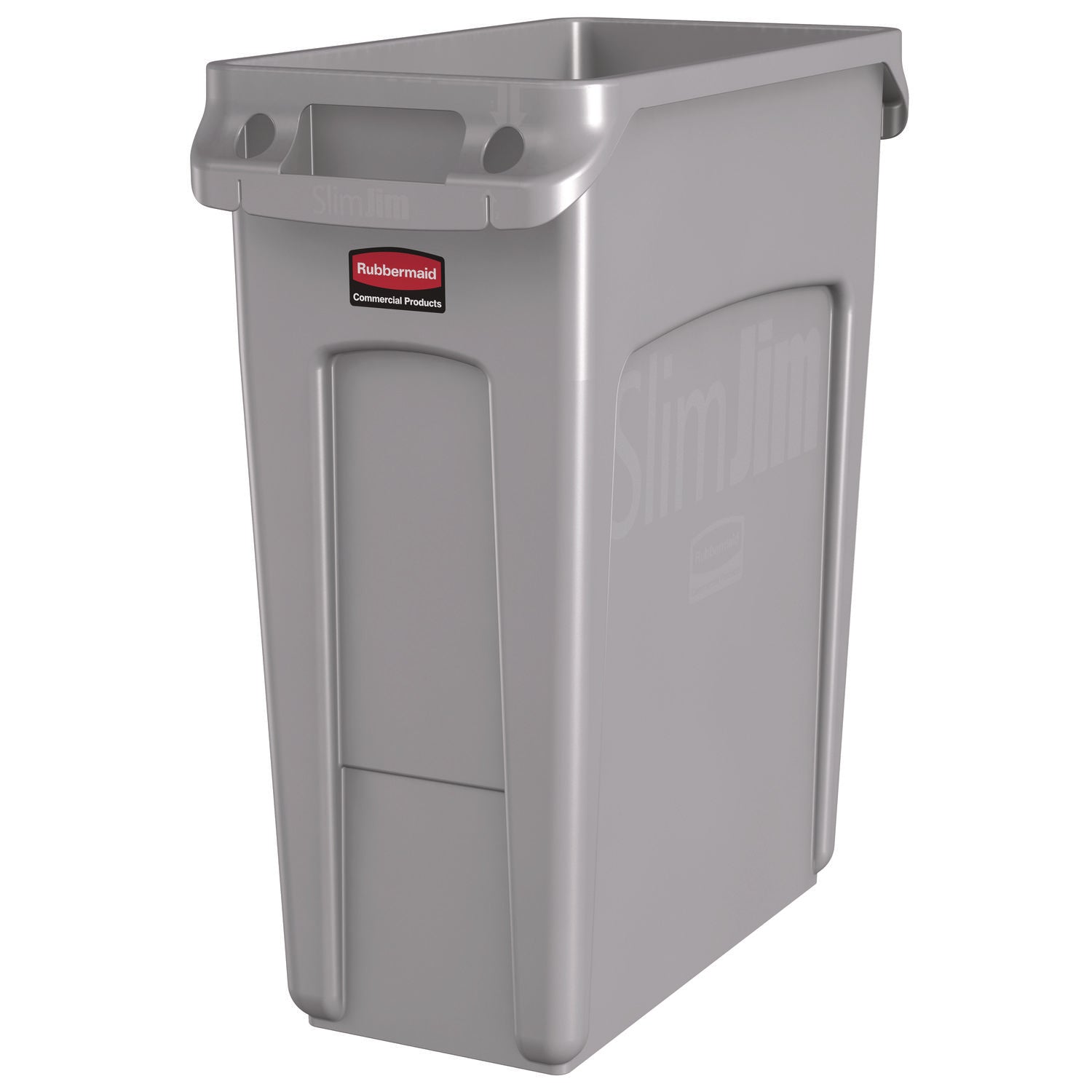 Rubbermaid Commercial Slim Jim Vented Container - 16 gal Capacity - Rectangular - Durable, Vented, Sturdy, Weather Resistant, Handle, Lightweight - 25" Height x 11" Width - Gray - 1 Each