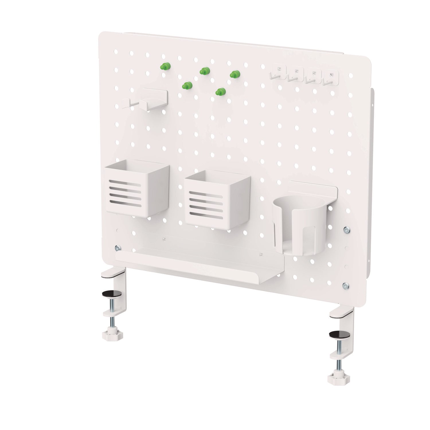 Kantek Pegboard Organizer Board with Accessories, White, Powder Coated Steel, 17.40" x 21.50" x 3.80", Includes Tray, Beverage Holder, Pen Cup, Magnets, Headphone Holder, 1 Each