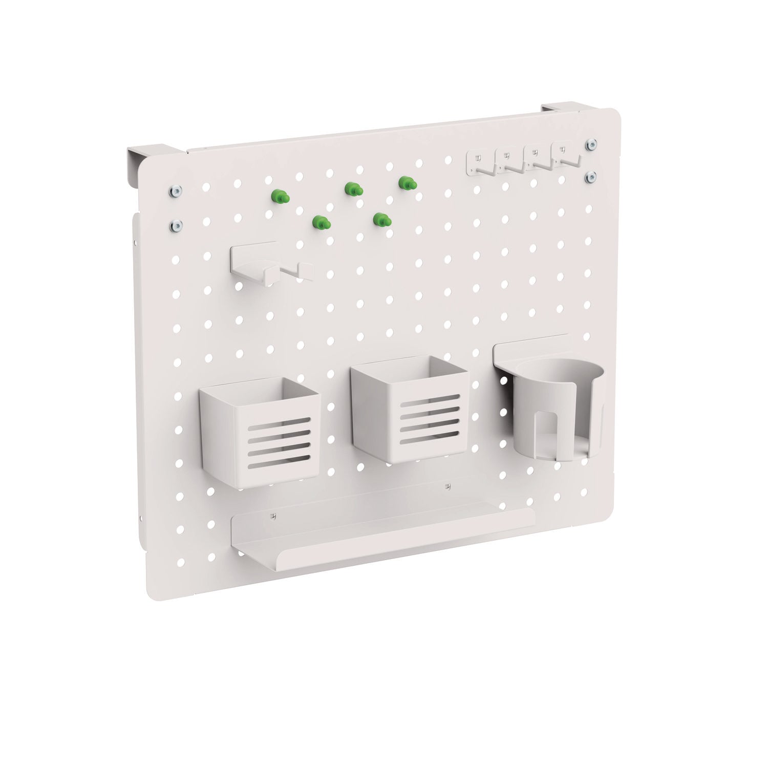 Kantek Pegboard Organizer Board with Accessories, White, Powder Coated Steel, 17.40" x 21.50" x 3.80", Includes Tray, Beverage Holder, Pen Cup, Magnets, Headphone Holder, 1 Each