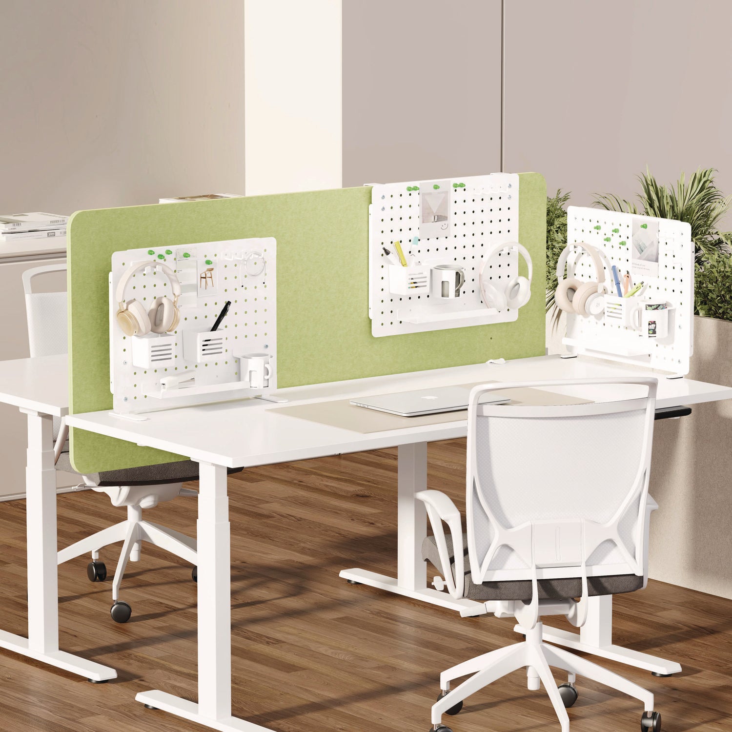 Kantek Pegboard Organizer Board with Accessories, White, Powder Coated Steel, 17.40" x 21.50" x 3.80", Includes Tray, Beverage Holder, Pen Cup, Magnets, Headphone Holder, 1 Each