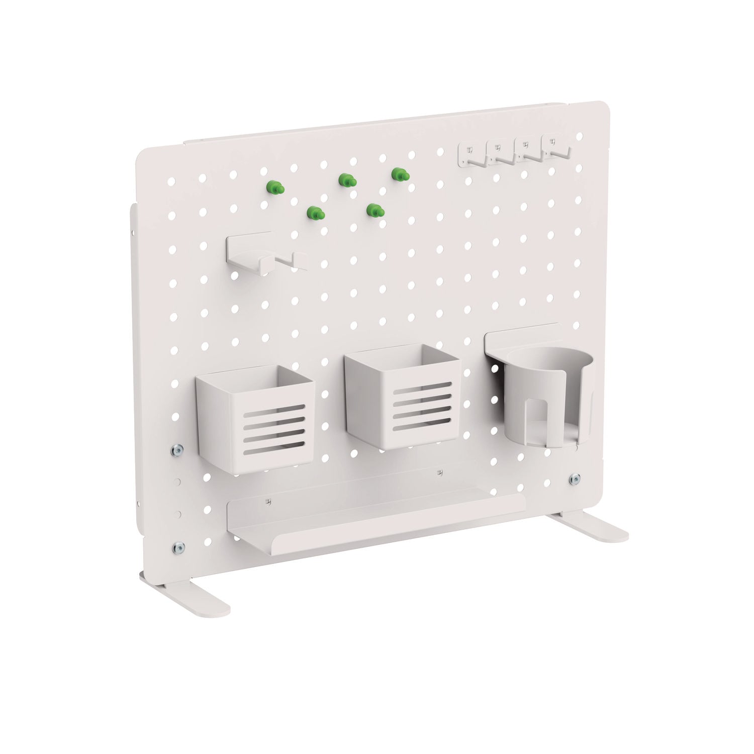 Kantek Pegboard Organizer Board with Accessories, White, Powder Coated Steel, 17.40" x 21.50" x 3.80", Includes Tray, Beverage Holder, Pen Cup, Magnets, Headphone Holder, 1 Each