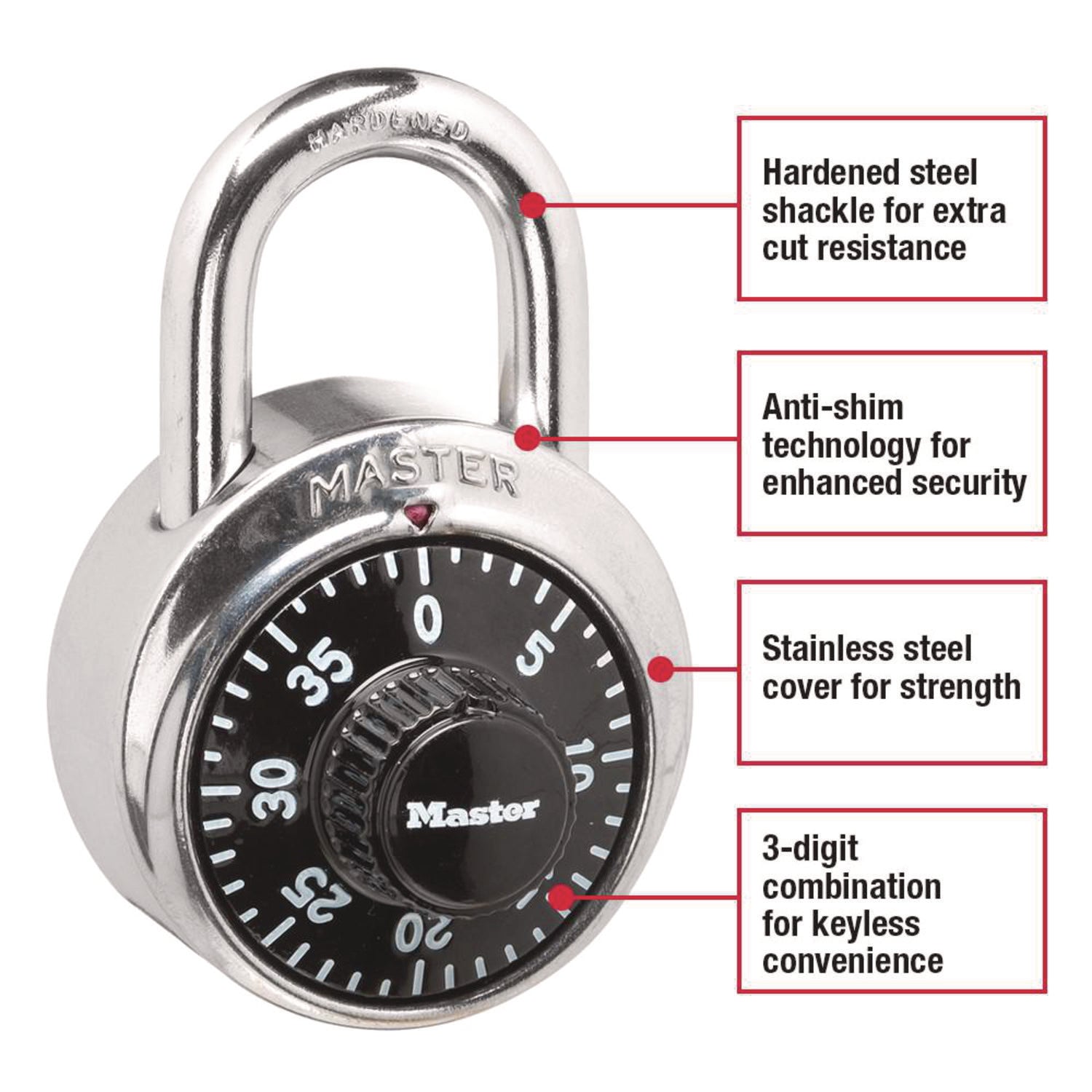 3 Digit - 0.28" Shackle Diameter - Cut Resistant, Rust Resistant - Steel - 1 Each