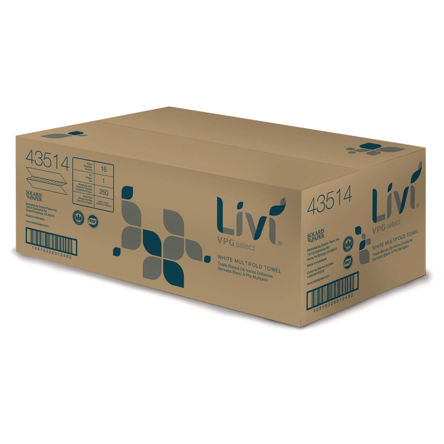 1 Ply - Multifold - 9.06" Width x 9.45" Length - Emboss Pattern - White - Virgin Fiber - 250/Pack - 16 / Carton