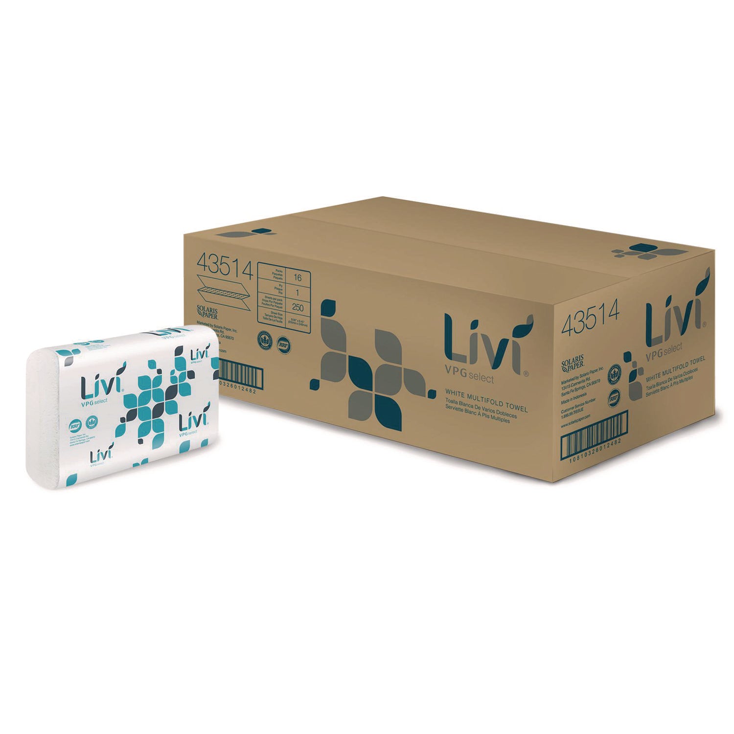 1 Ply - Multifold - 9.06" Width x 9.45" Length - Emboss Pattern - White - Virgin Fiber - 250/Pack - 16 / Carton