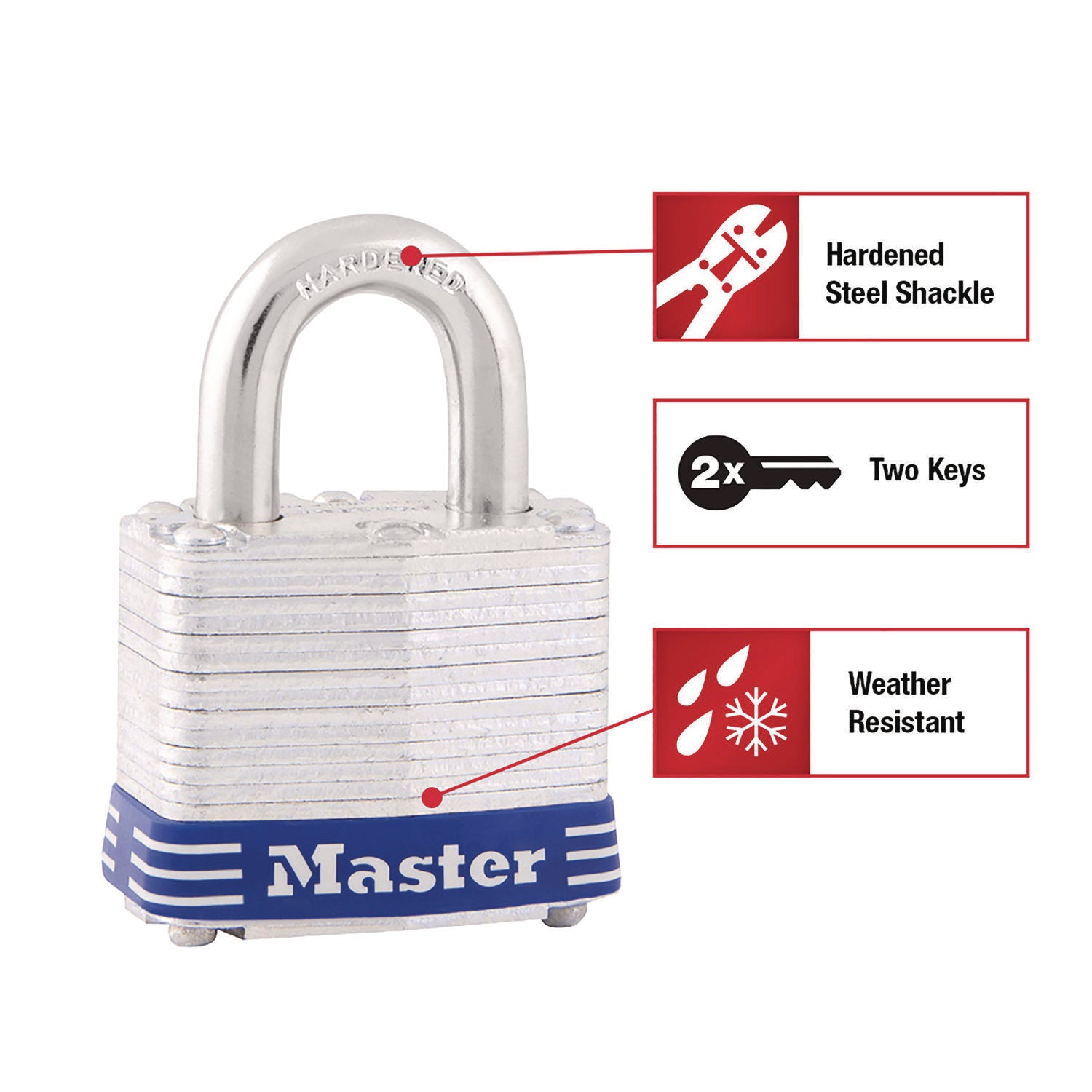 Master Lock High Security Padlock - Keyed Different - 0.18" Shackle Diameter - Cut Resistant, Rust Resistant - Steel - Silver - 1 Each