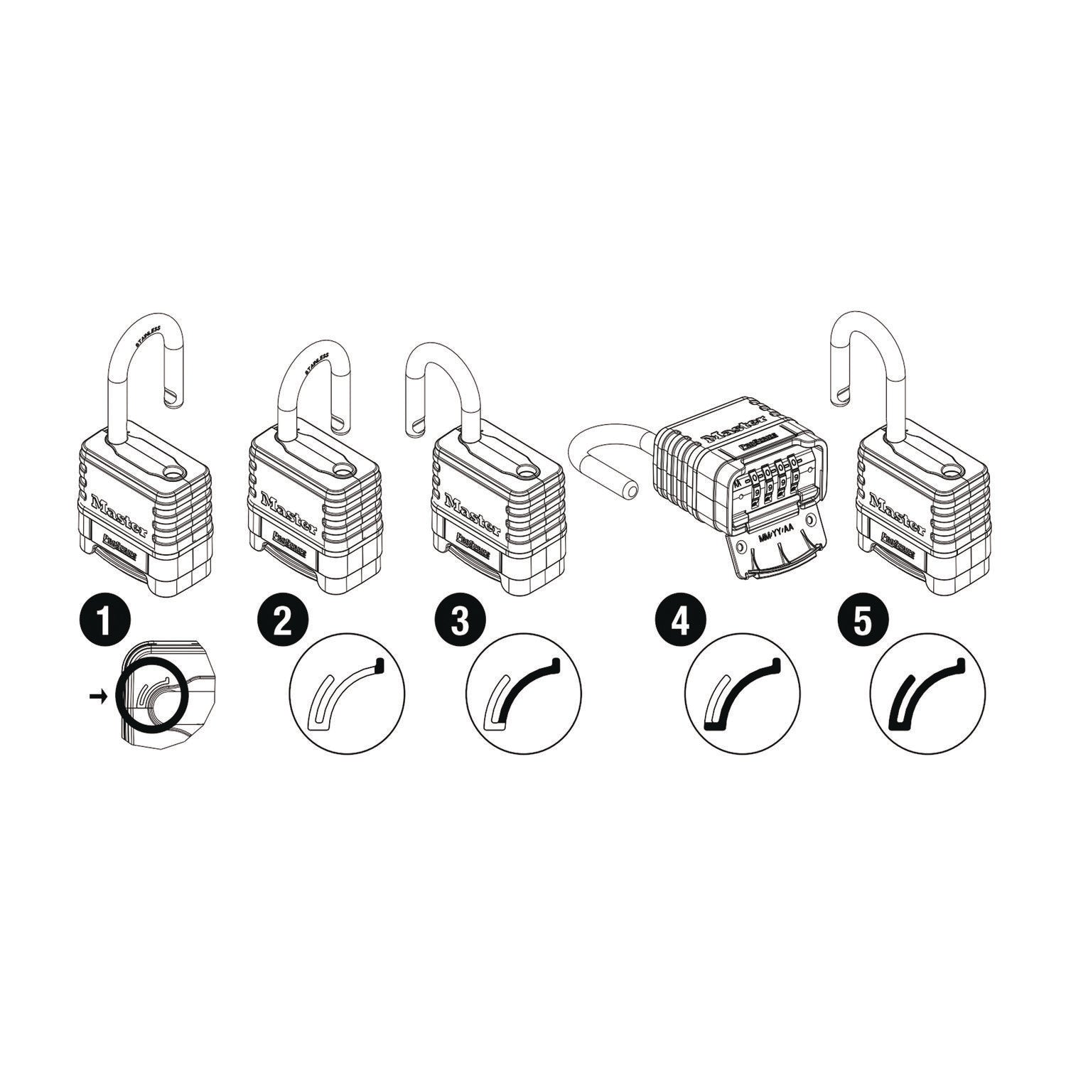 10000 Digit - 0.31" Shackle Diameter - Corrosion Resistant, Pry Resistant - Stainless Steel - Stainless Steel - 1 Each