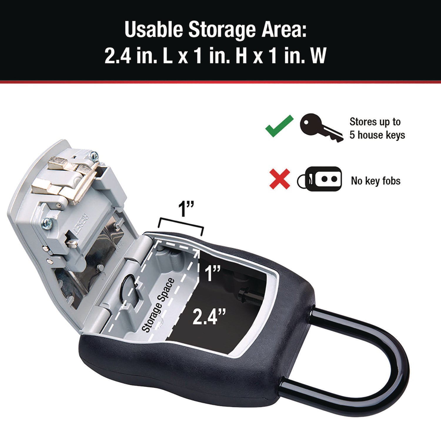 Locking Combination 5 Key Steel Box, 3.25" Wide, Black/Silver