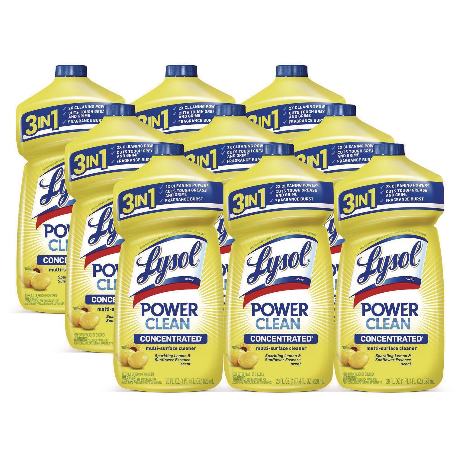 Power Clean Concentrated Multi-Surface Cleaner, Lemon And Sunflower Essence, 28 Oz Pour Bottle, 9/Carton
