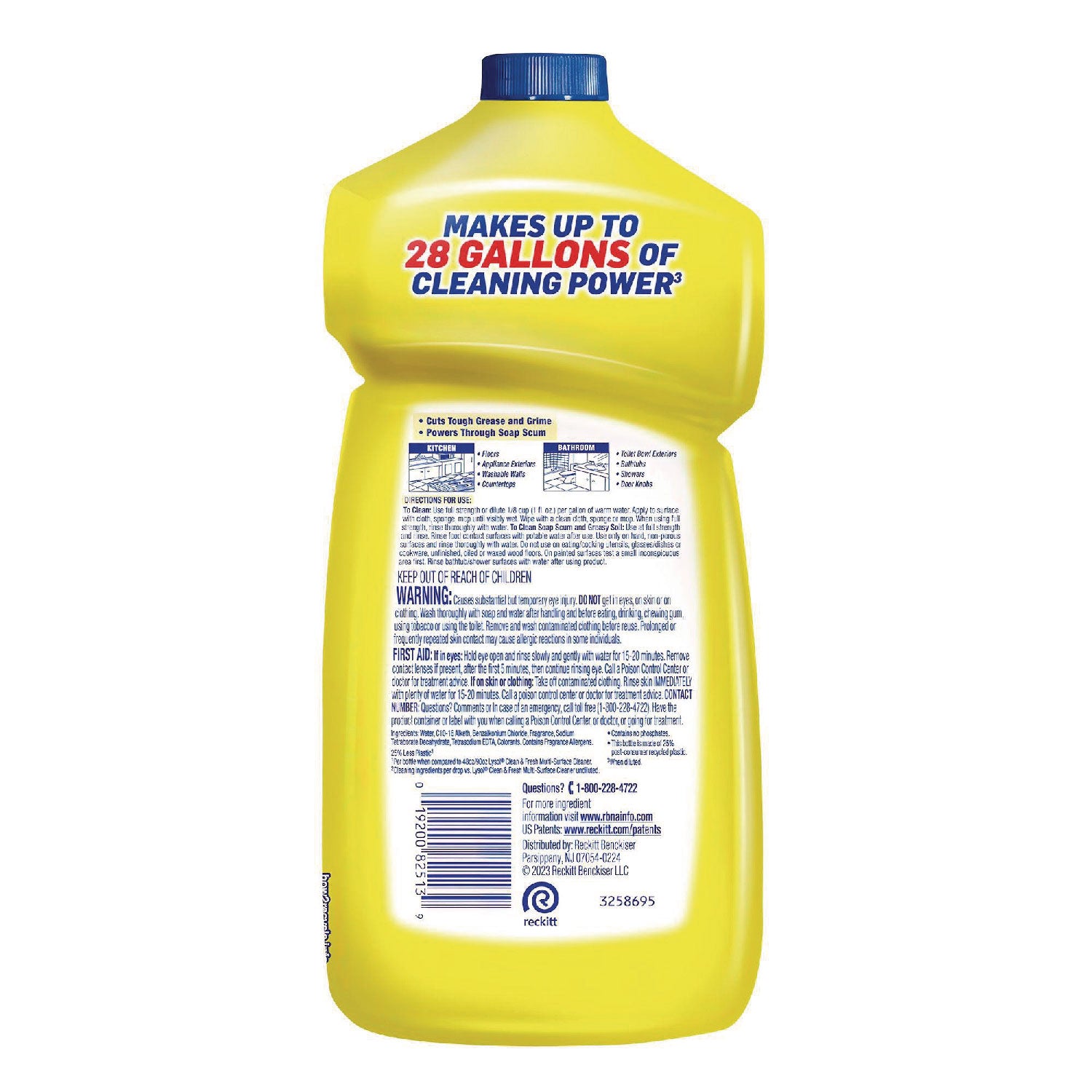 Power Clean Concentrated Multi-Surface Cleaner, Lemon And Sunflower Essence, 28 Oz Pour Bottle, 9/Carton