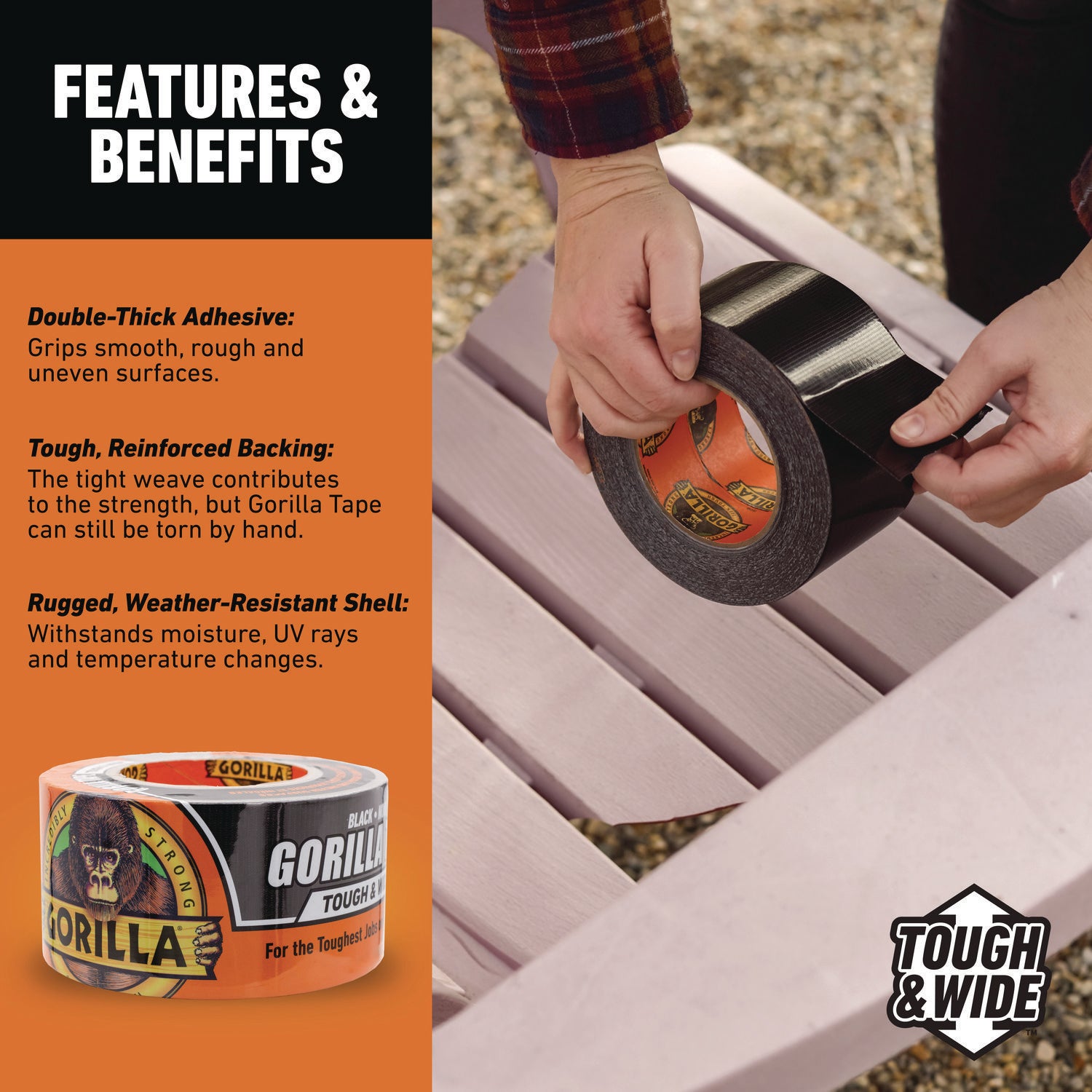 106425 Gorilla 2.88 In. x 25 Yd. Tough & Wide Heavy-Duty Duct Tape, Black