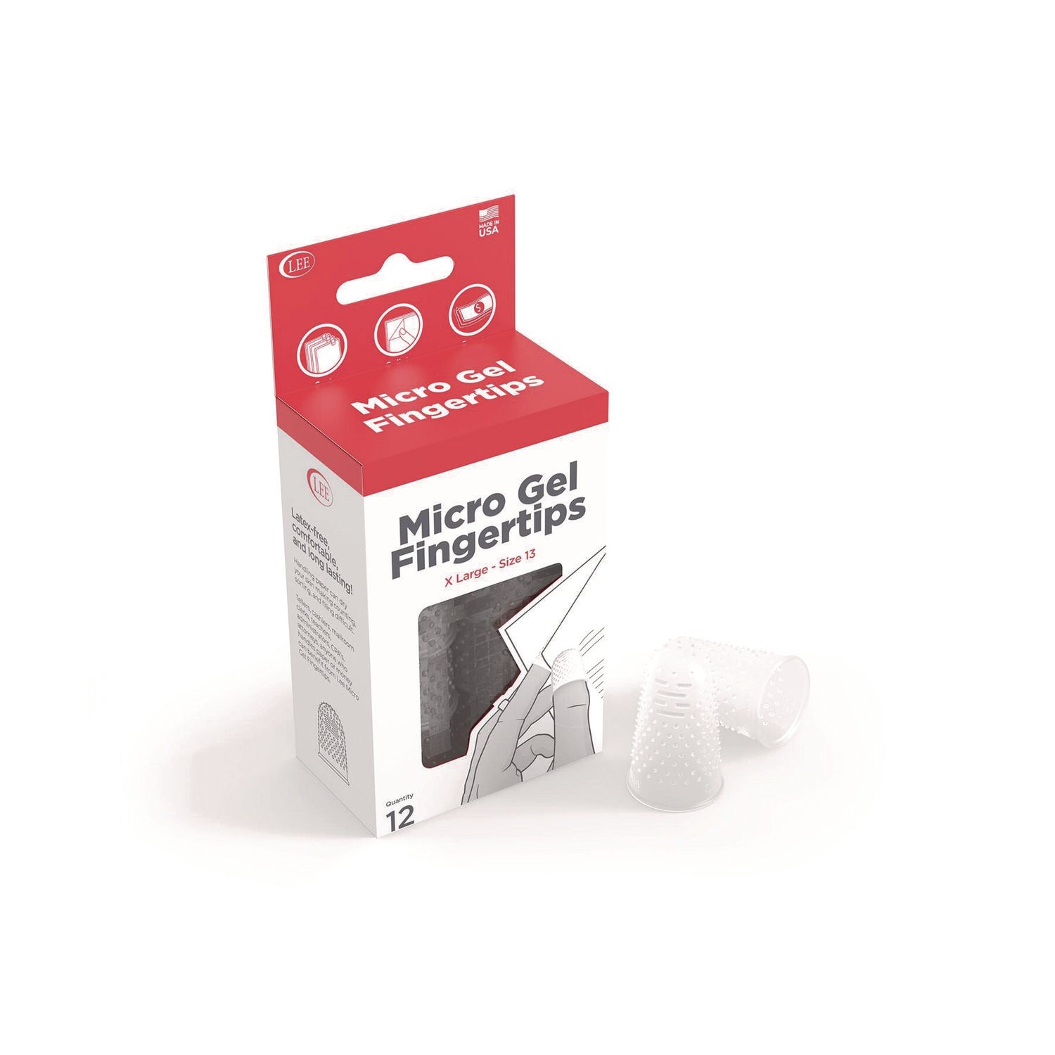 Micro-Gel Fingertips, Size 13, X-Large, Clear, 12/Pack