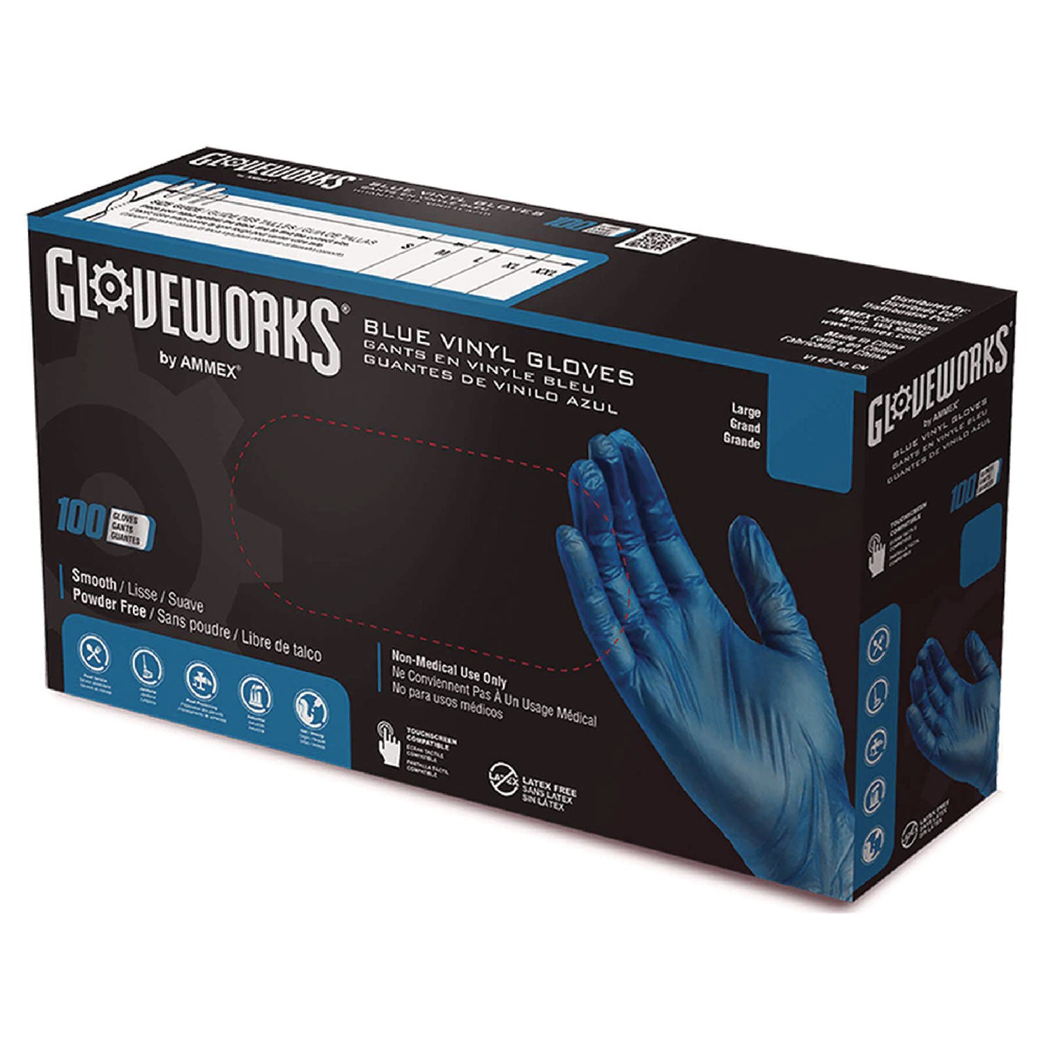 Industrial Vinyl Gloves, Powder-Free, 3 mil, Medium, Blue, 100 Gloves/Box, 10 Boxes/Carton