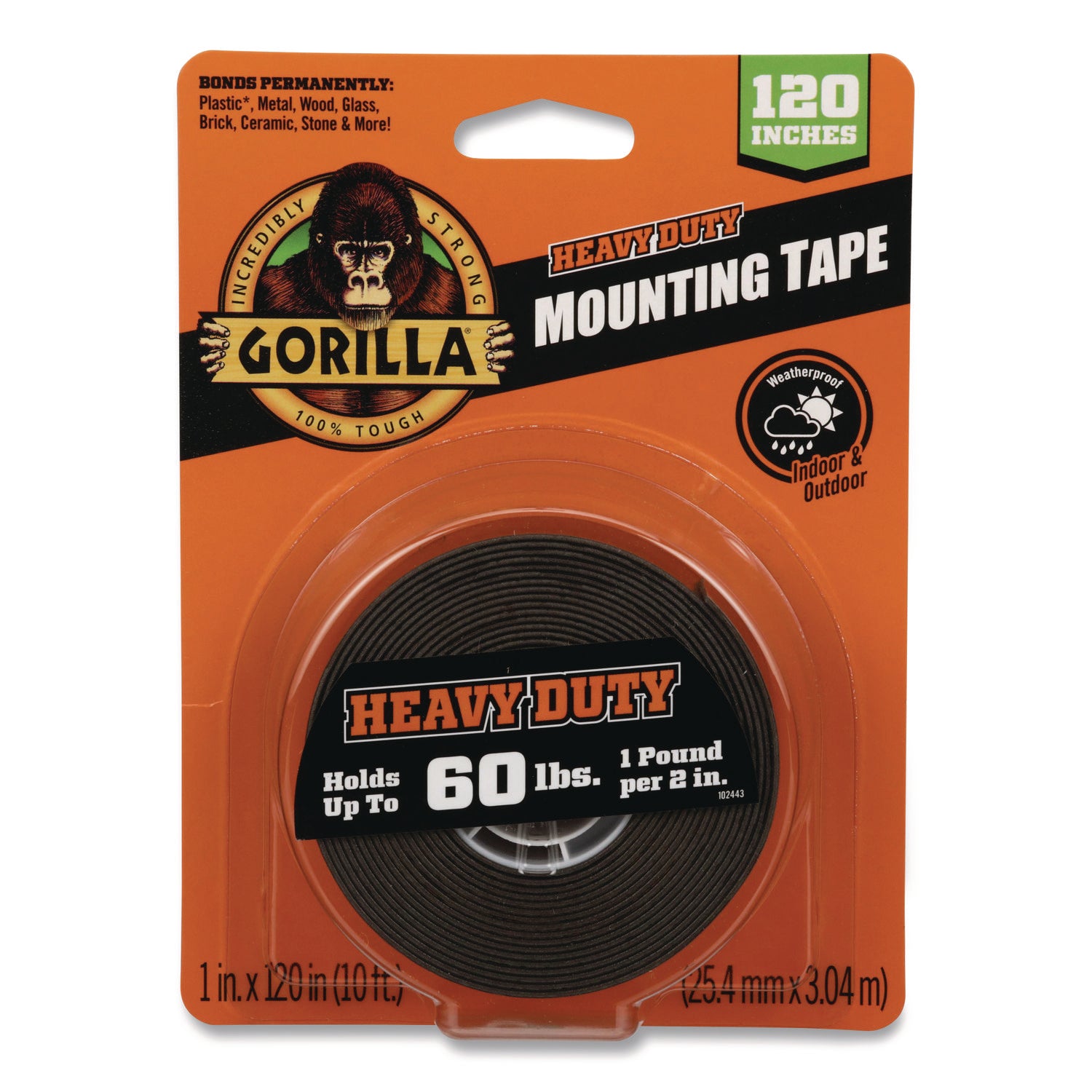 Gorilla Heavy Duty Mounting Tape - 10 ft Length x 1" Width - Black - 1 Each