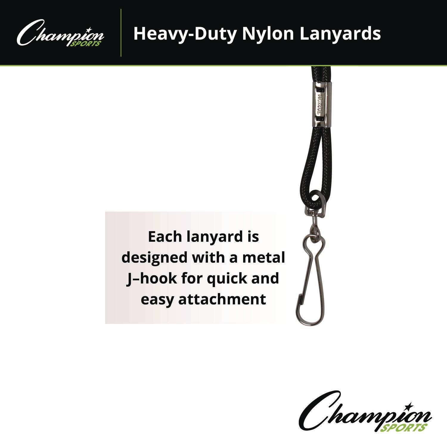 Lanyard, Metal J-Hook Fastener, 20" Long, Black, 12/Pack