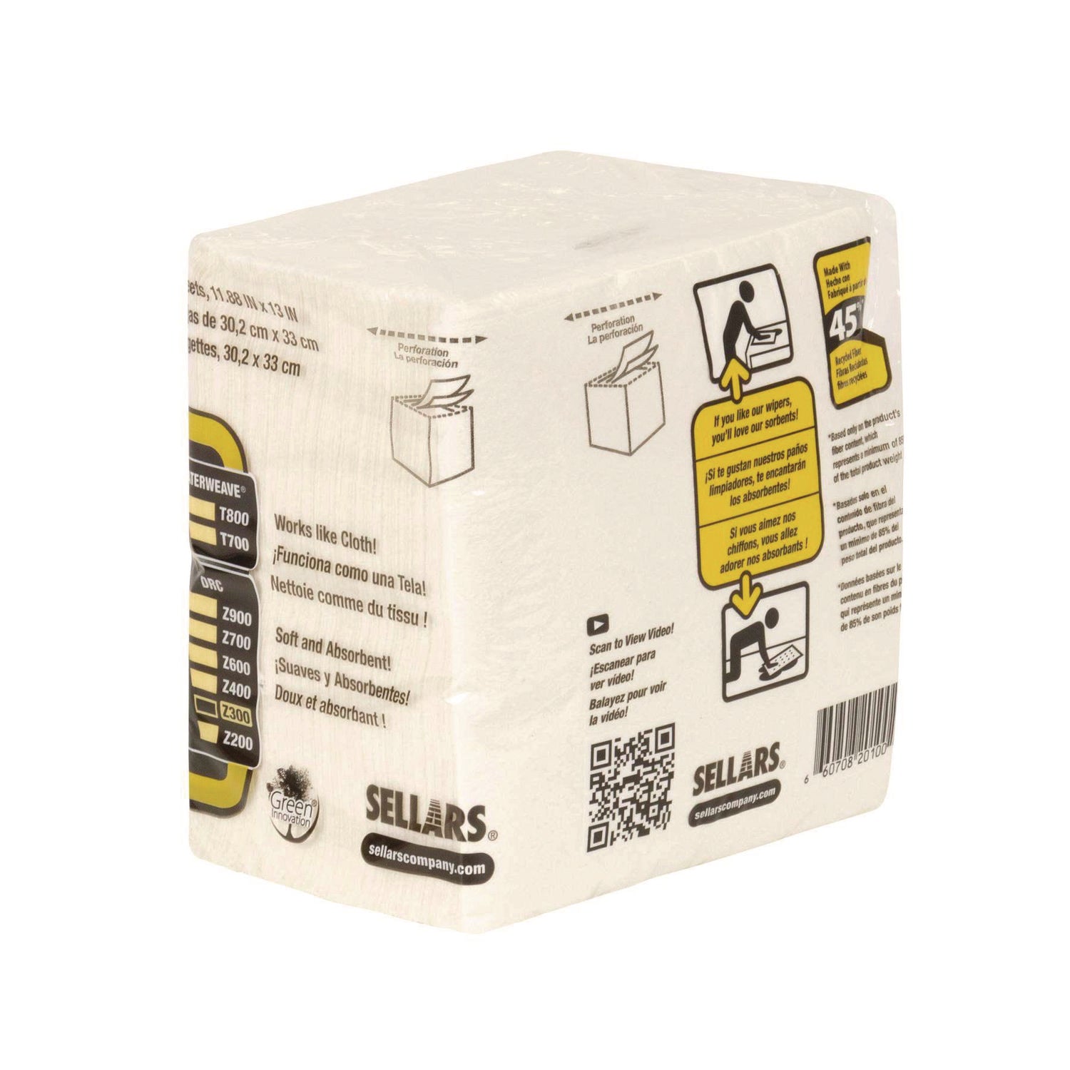 Z300 Quarterfold Wipers, 1-Ply, 11.87 x 13, White, 12/Carton