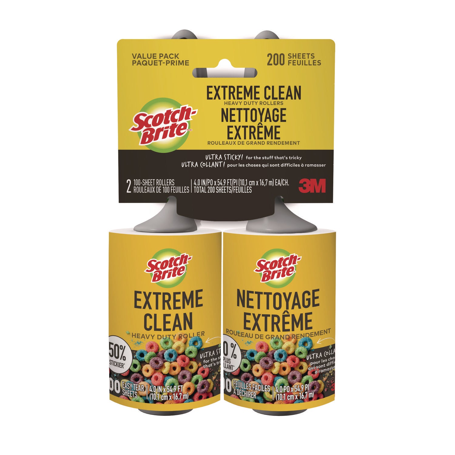 Scotch-Brite Extreme-Clean Lint Rollers - 58 ft Overall Length - 100 Sheets/Roller - 1 Pack