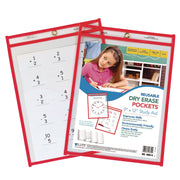 Reusable Dry Erase Pocket, Red Neon, 9" x 12", 1 Pocket