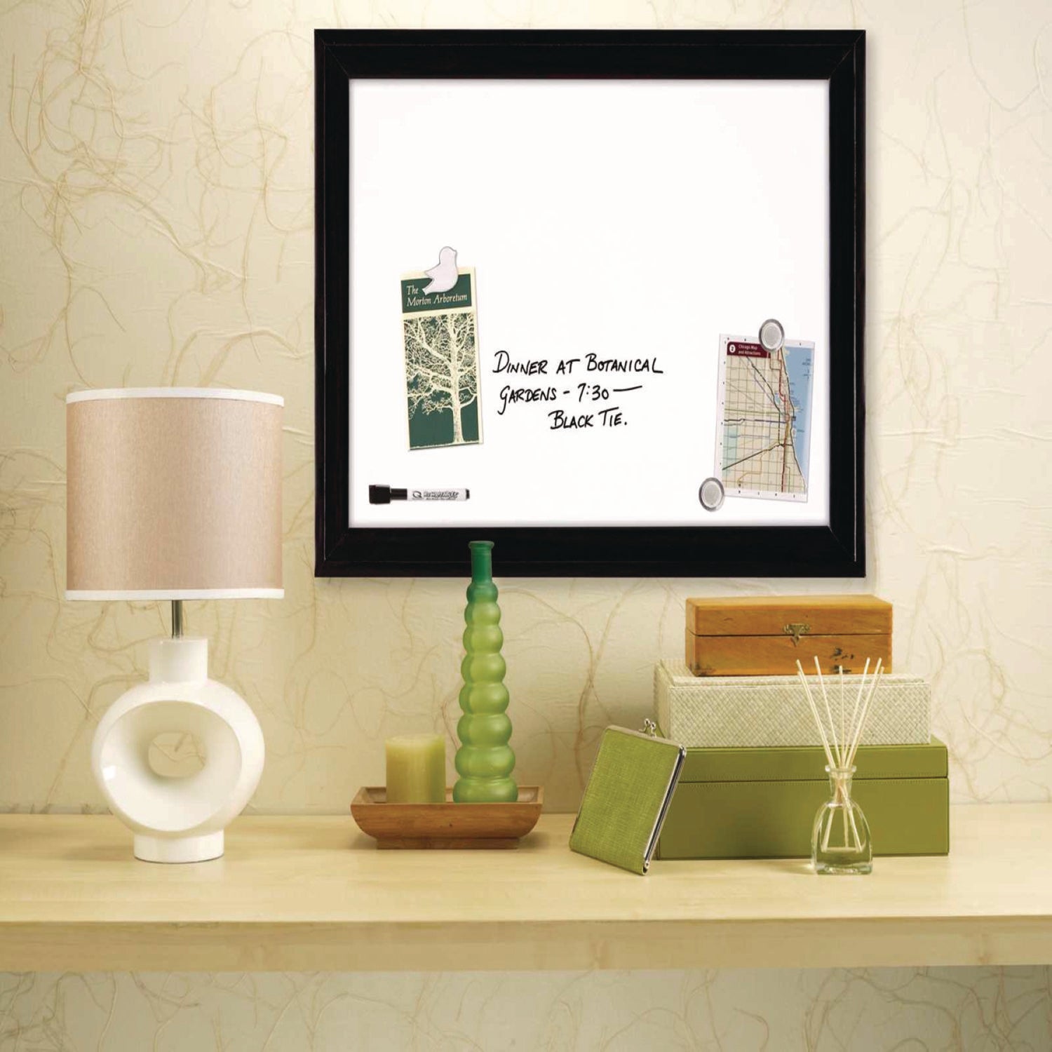 23" (1.9 ft) Width x 17" (1.4 ft) Height - White Painted Steel Surface - Ebony Wood Frame - Horizontal/Vertical - Magnetic - Smooth Writing, Easy to Clean - 1 Each