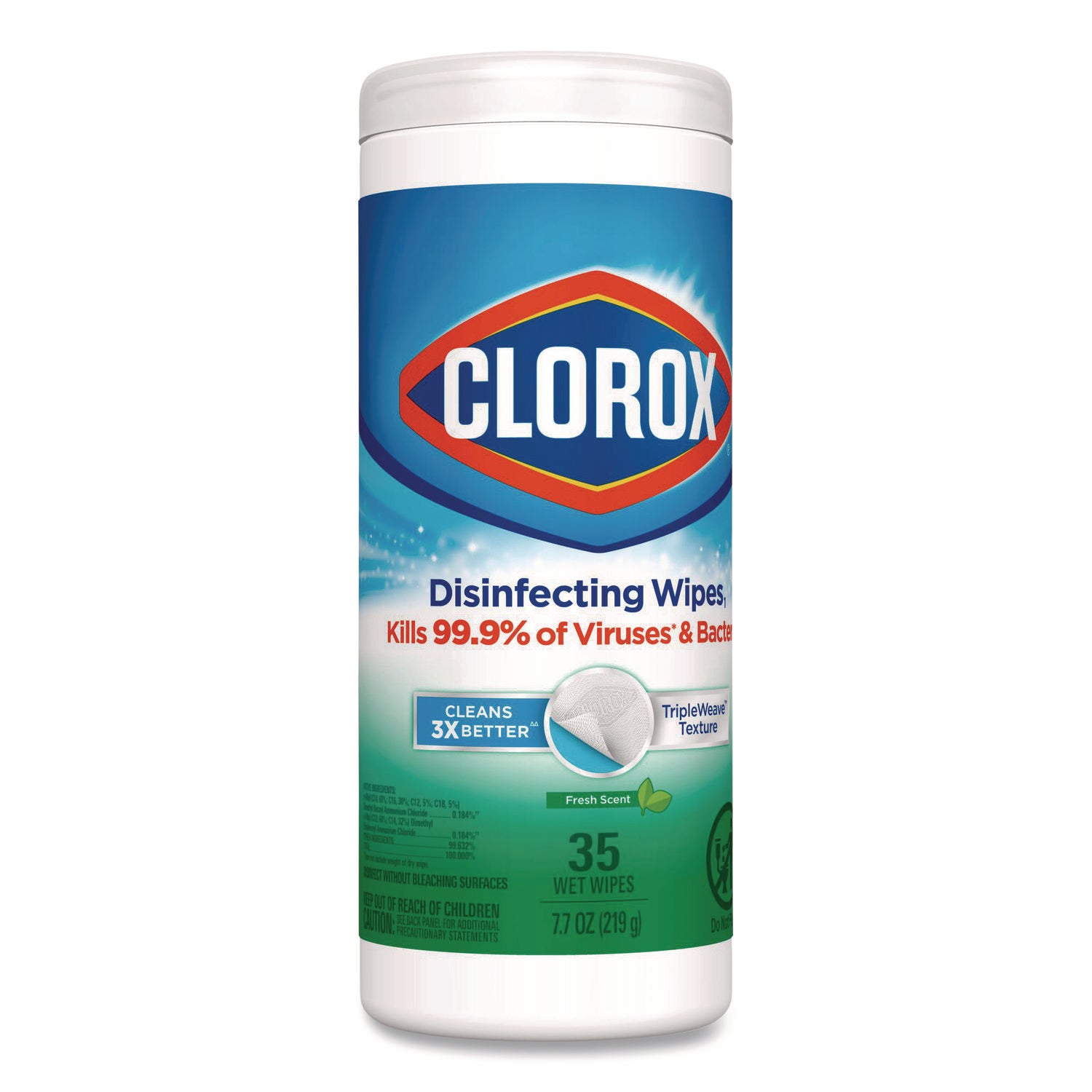 Disinfecting Wipes, Bleach Free Cleaning Wipes, 1-Ply, 7 x 8, Fresh Scent, White, 35/Canister