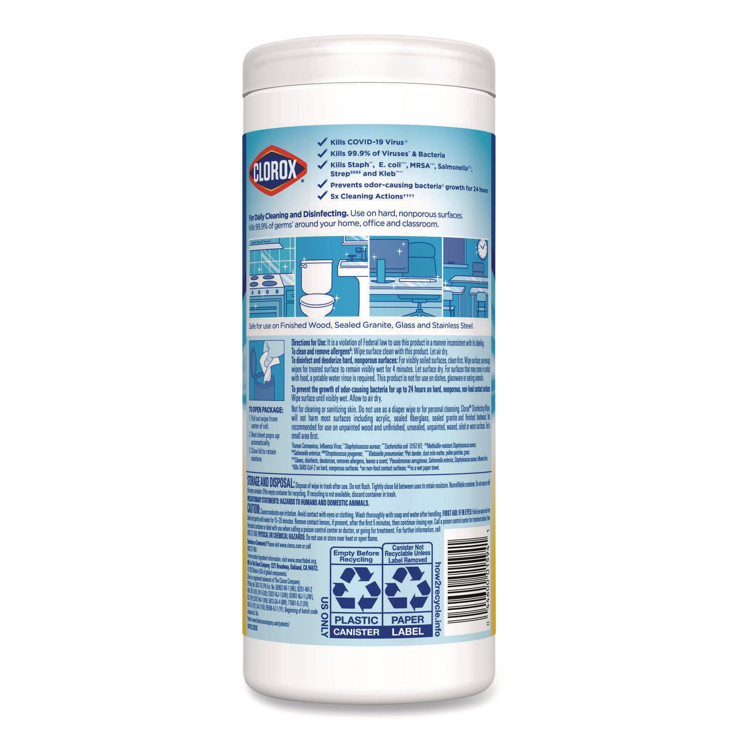 Disinfecting Wipes, Bleach Free Cleaning Wipes, 1-Ply, 7 x 8, Crisp Lemon, White, 35/Canister