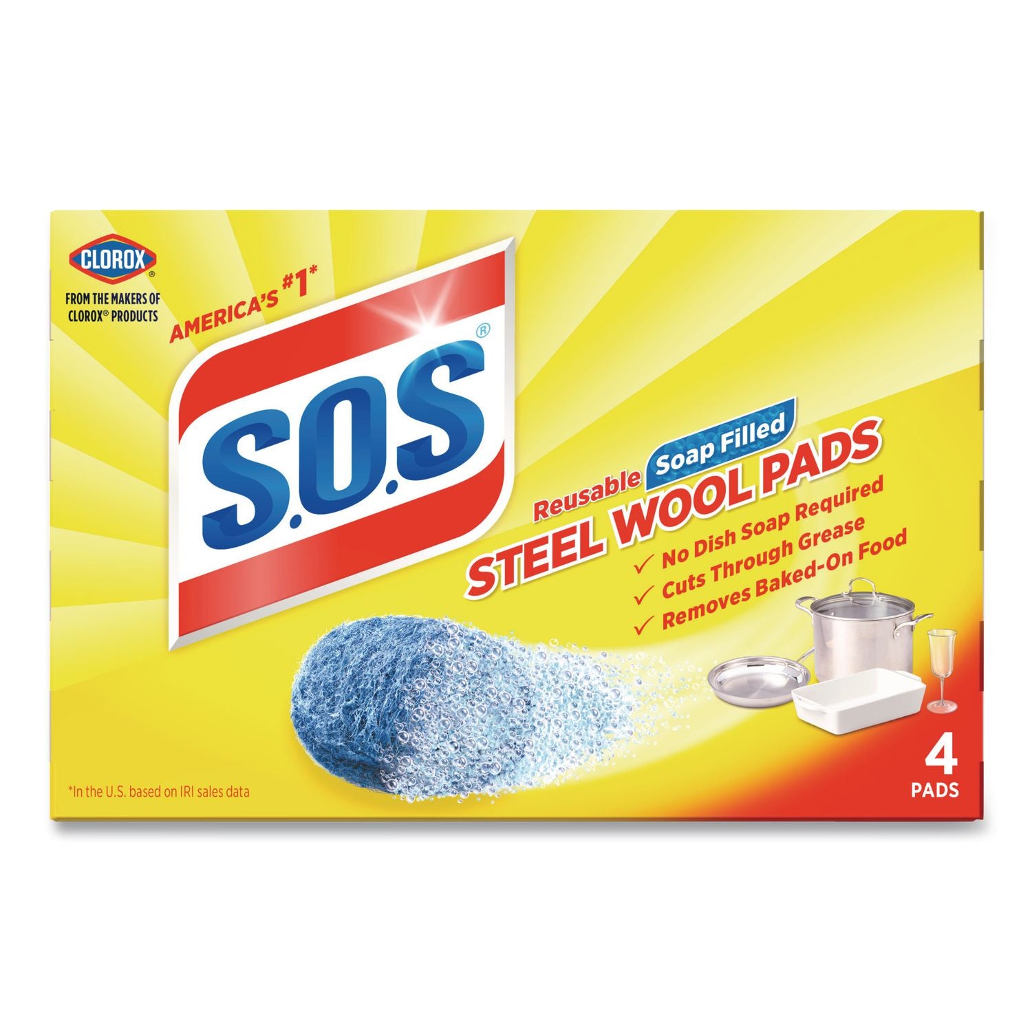 Steel Wool Soap Pad, Steel, 4/box, 24 Boxes/carton