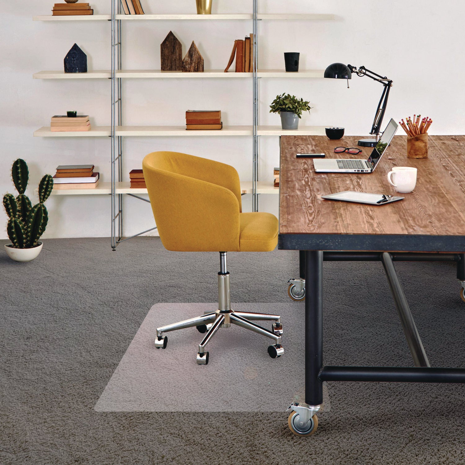 Carpeted Floor, Home, Office, Carpet, Chair - 48" Length x 36" Width x 0.090" Depth x 0.090" Thickness - Rectangular - Polyvinyl Chloride (PVC), Vinyl - Clear - 1 Each - TAA Compliant