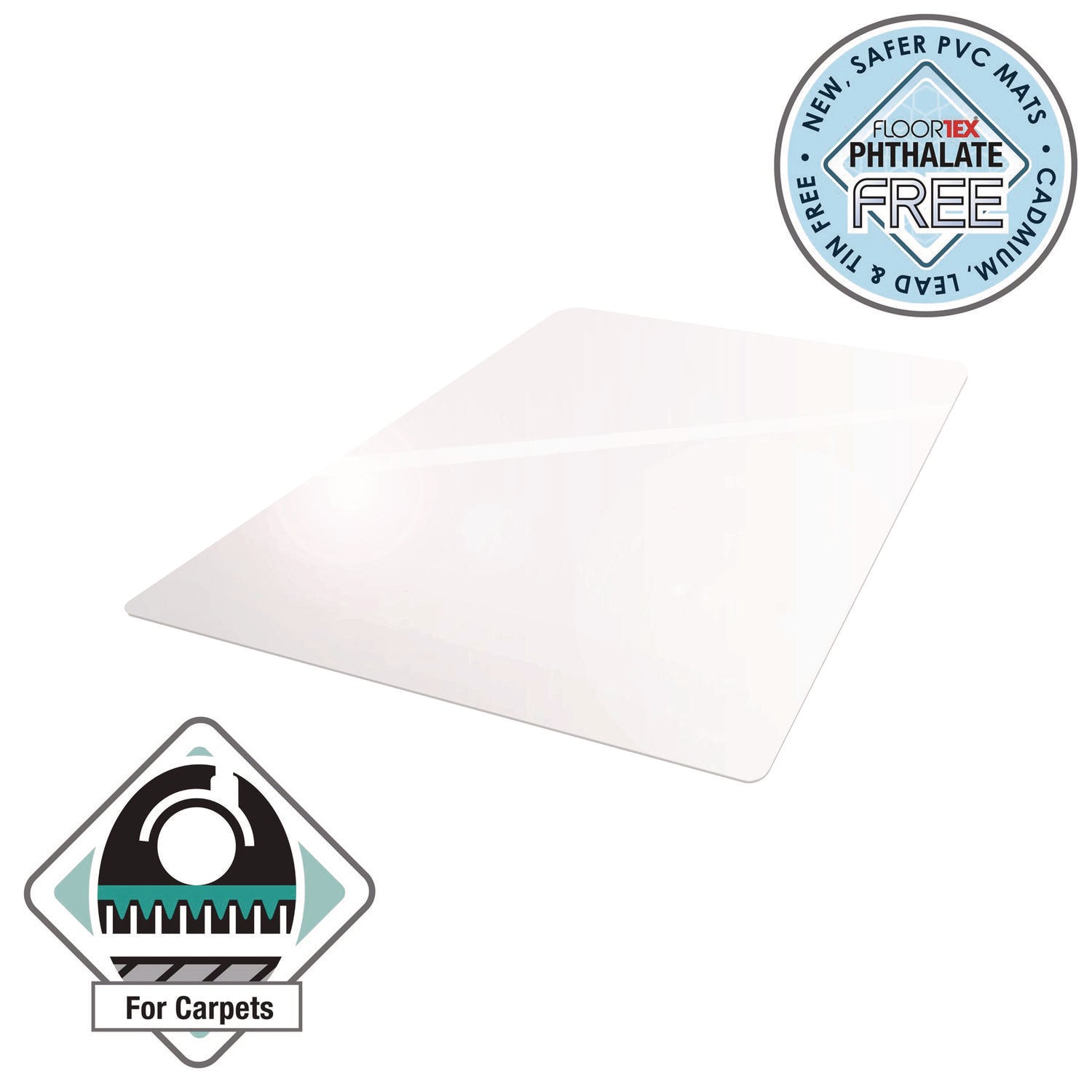 Carpeted Floor, Home, Office, Carpet - 60" Length x 48" Width x 0.090" Depth x 0.090" Thickness - Rectangular - Polyvinyl Chloride (PVC), Polyethylene Terephthalate (PET), Vinyl - Clear - 1 Each - TAA Compliant