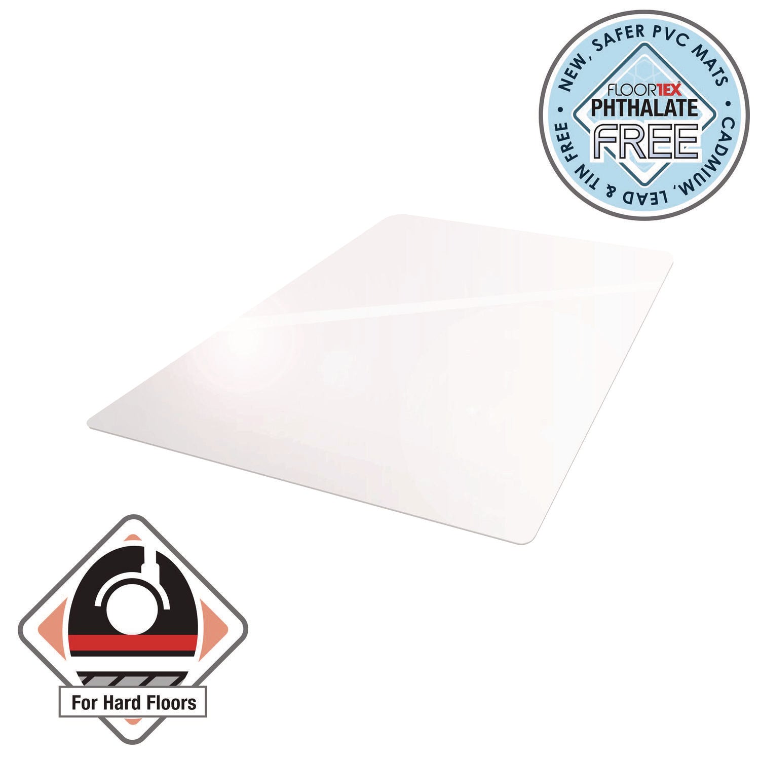 Hard Floor, Home, Office - 48" Length x 36" Width x 0.080" Depth x 0.080" Thickness - Rectangular - Polyethylene Terephthalate (PET), Polyvinyl Chloride (PVC), Vinyl - Clear - 1 Each - TAA Compliant