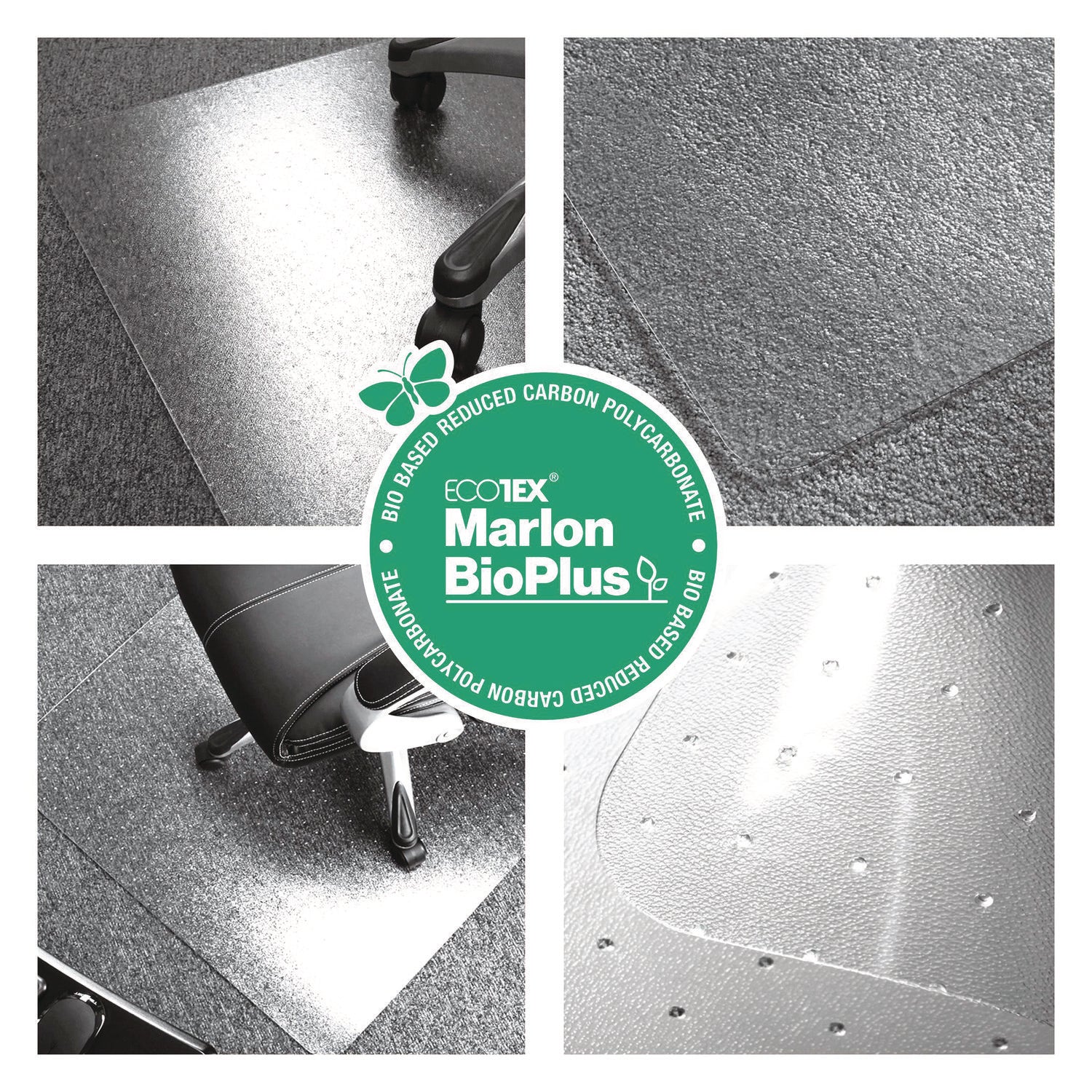 Floortex Eco Friendly Carbon Neutral Chair Mat, Polycarbonate, Clear, Rectangular, 60" x 46" x 0.090", For Low/Medium Pile Carpets, 1 Each
